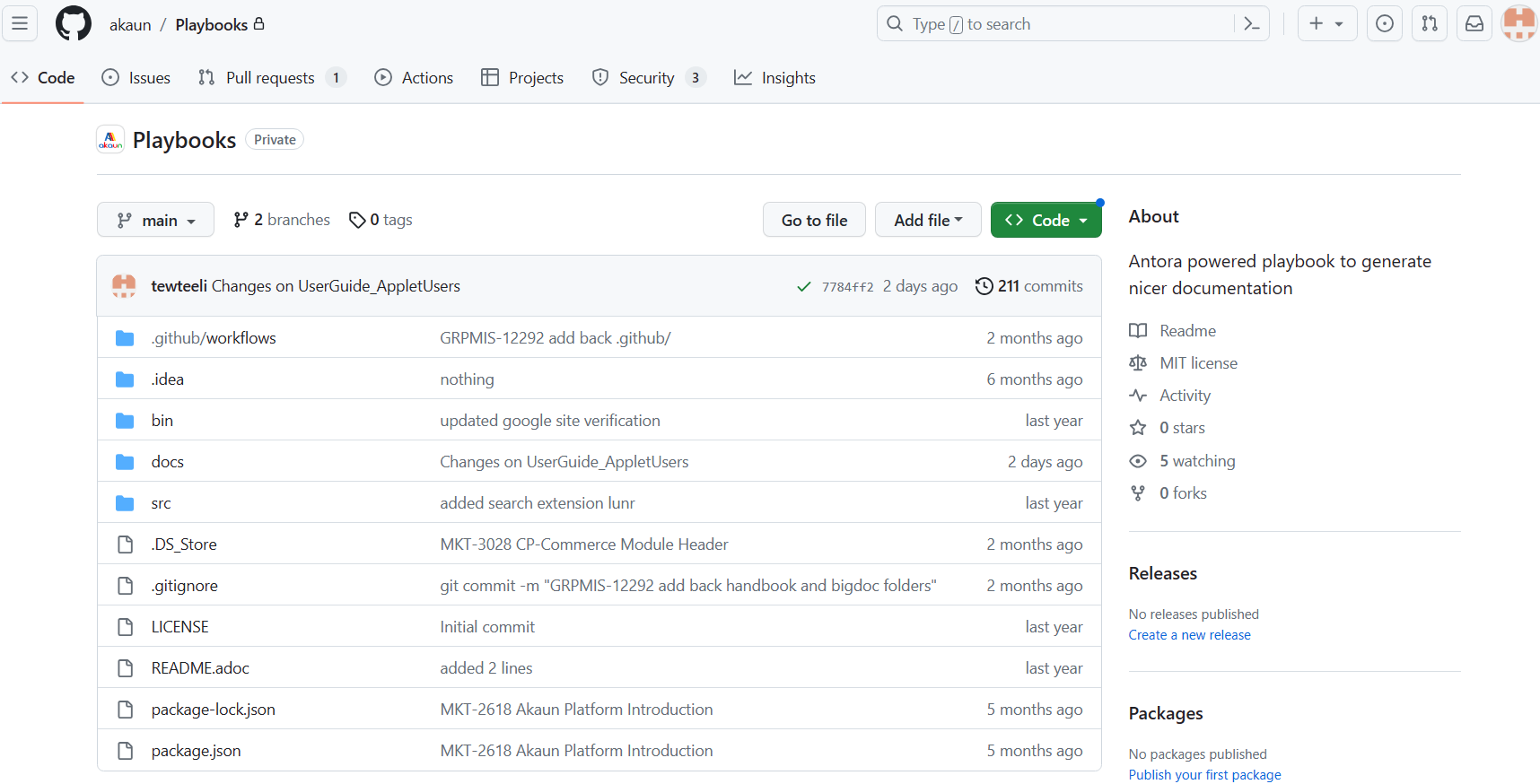 Playbooks repository on Github