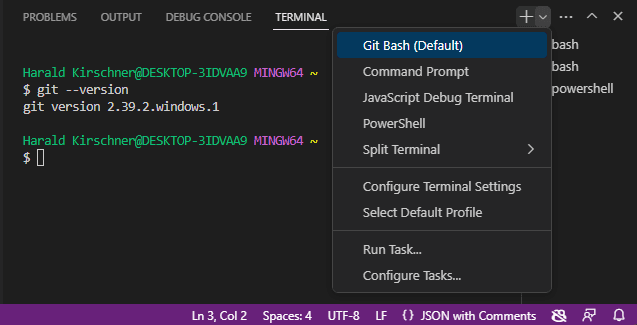 Using Git Bash in VS Code
