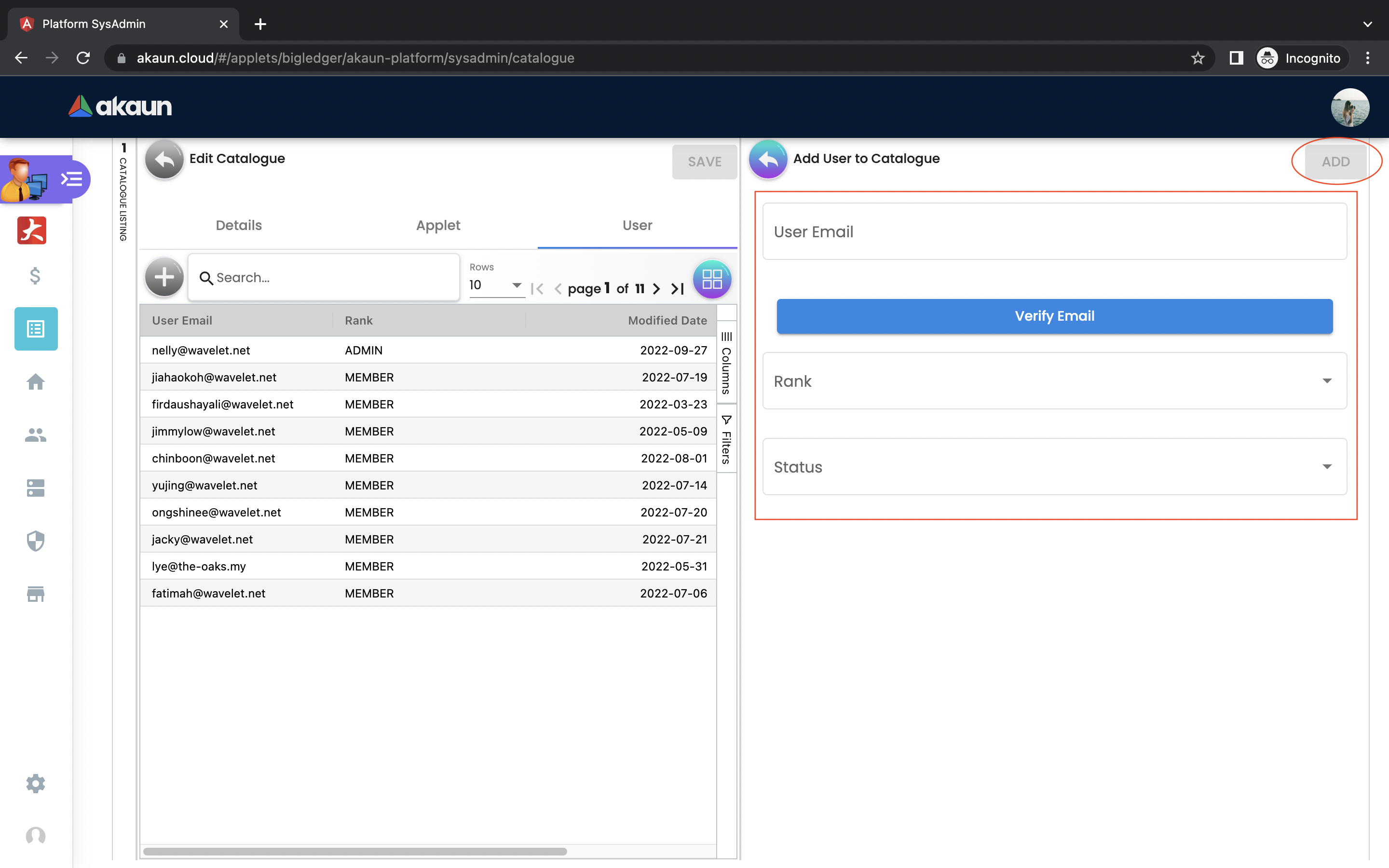 Add User To Catalogue