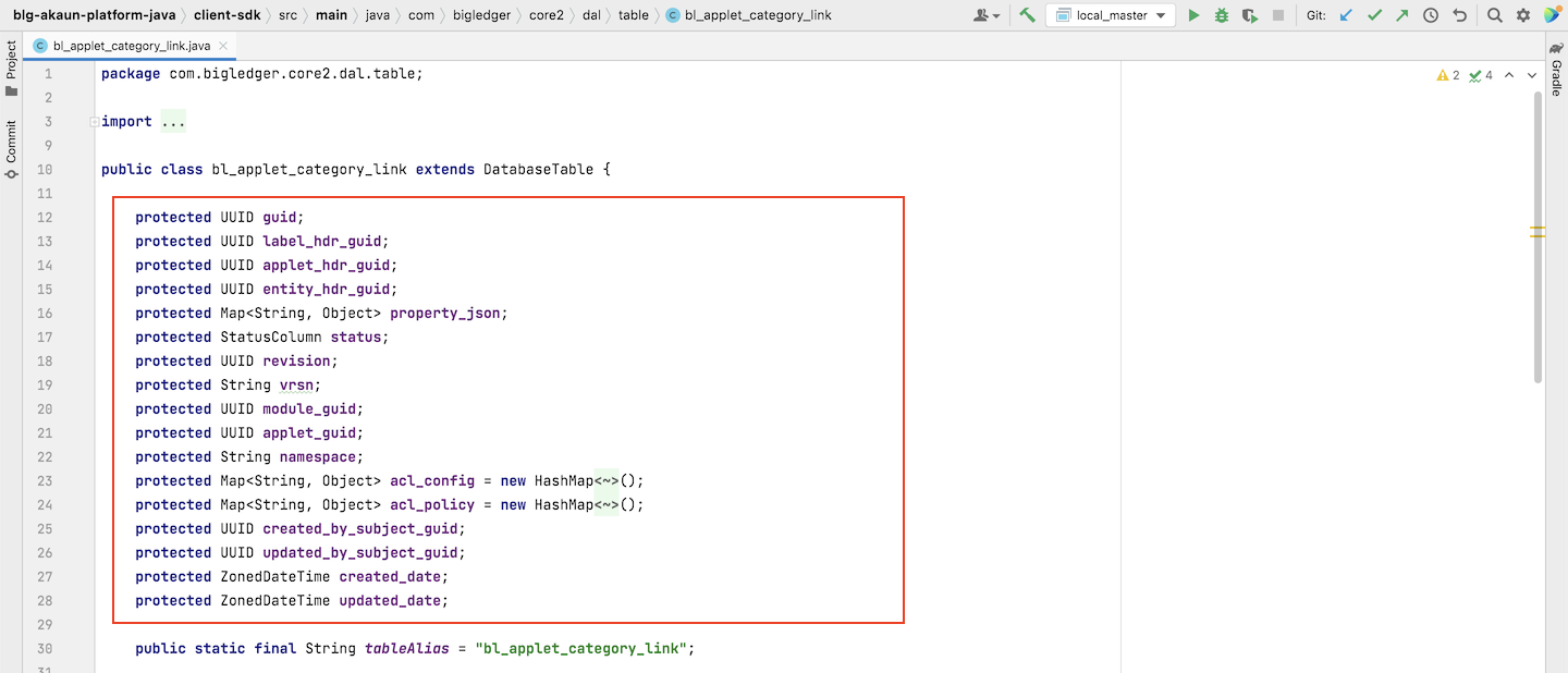 Columns-In-Java-Class