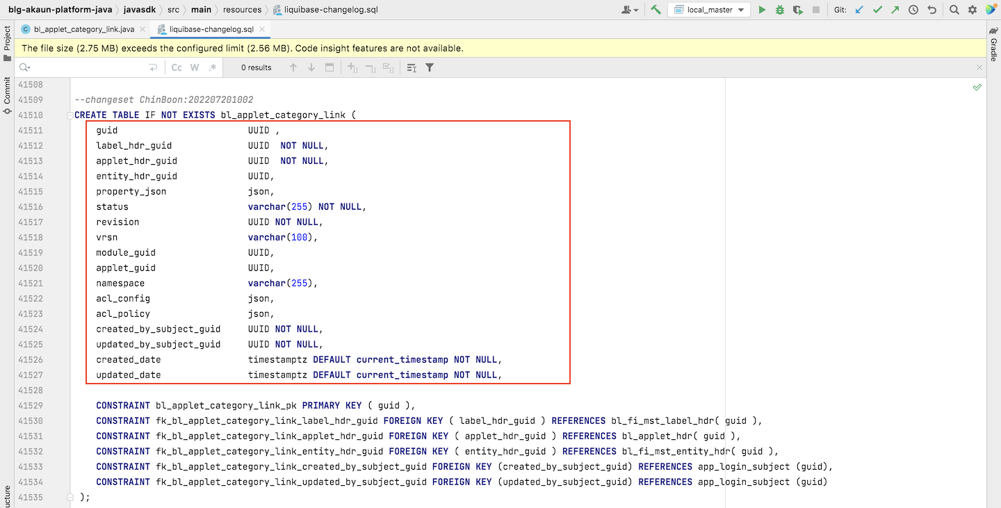 Columns-In-Liquibase-Class