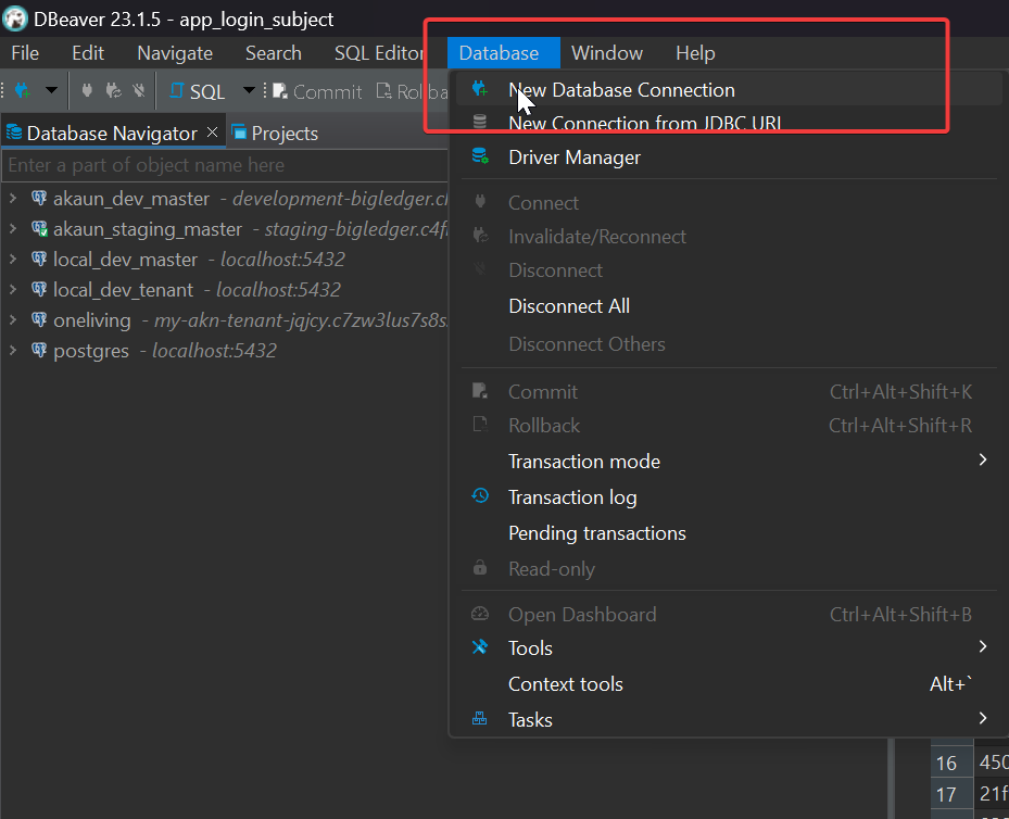 Create new database connection