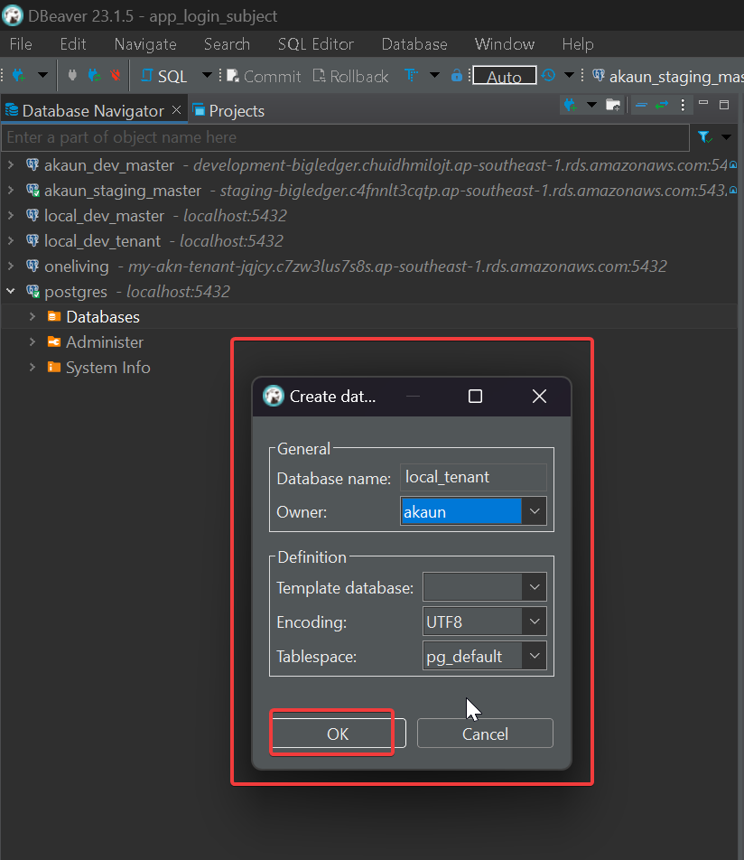 Filling up local database details
