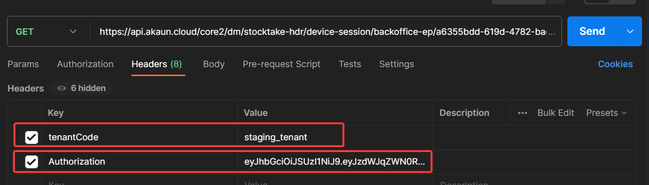 Header API call parameters