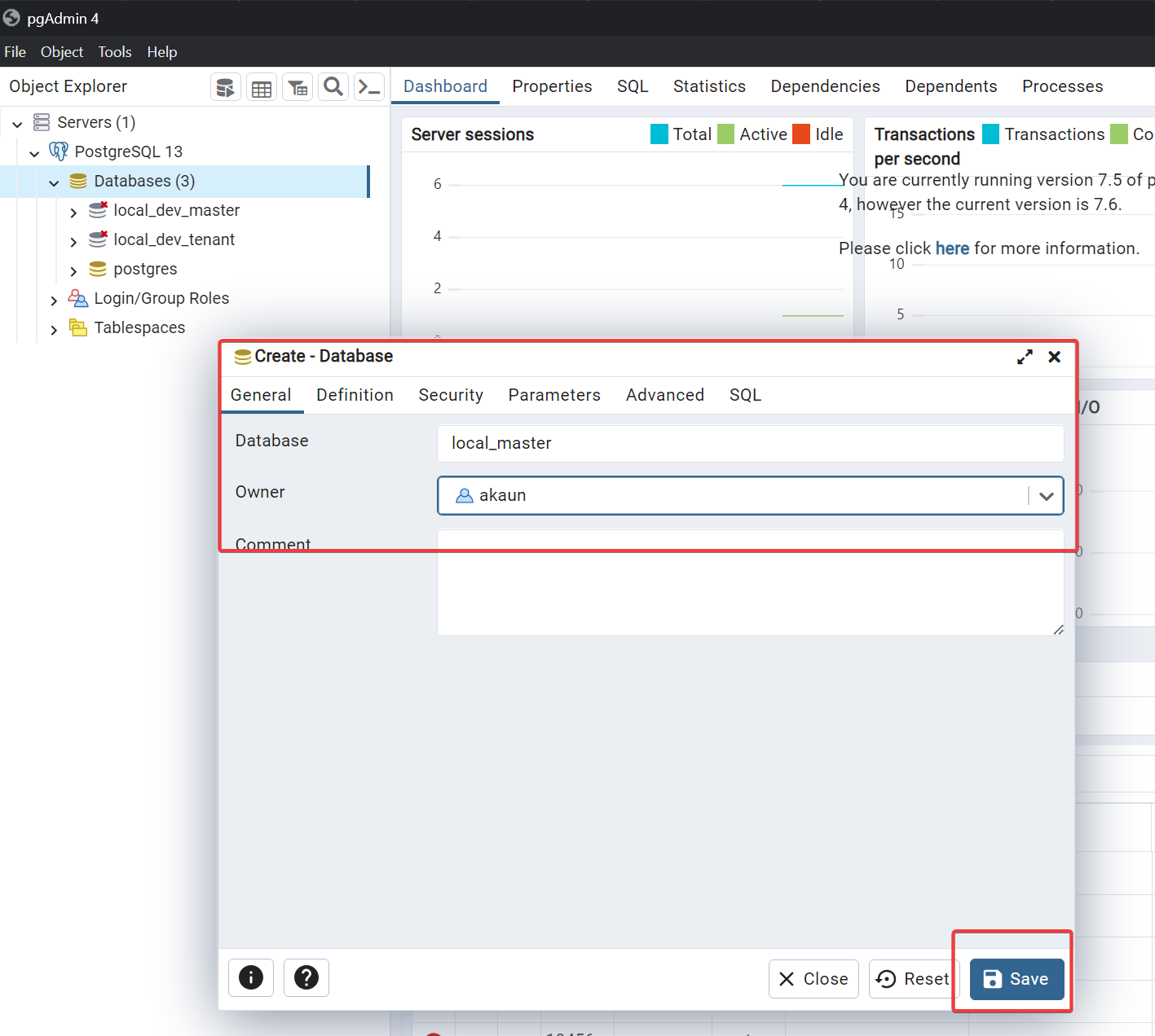 Fill up local database details