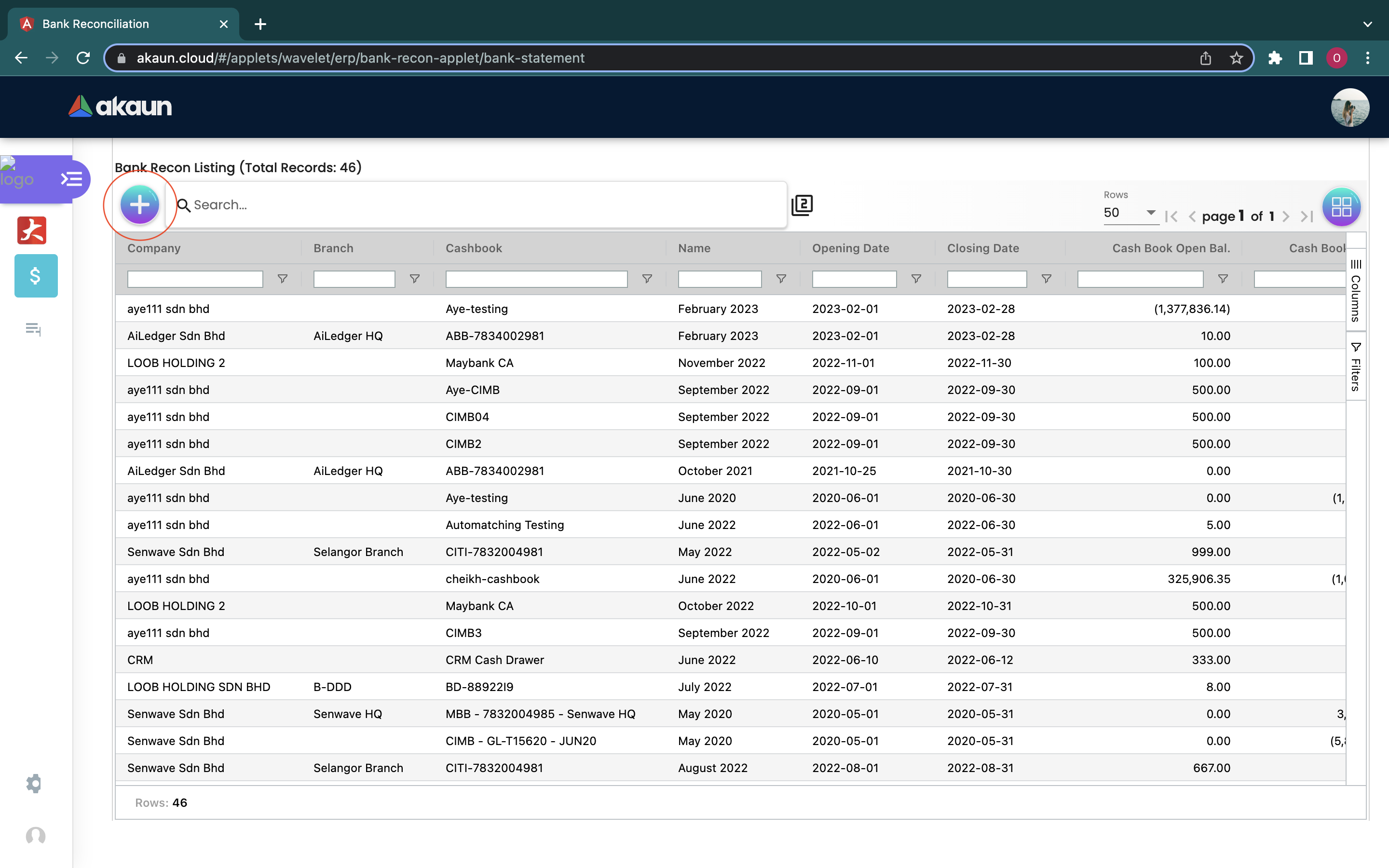 Bank Recon Listing