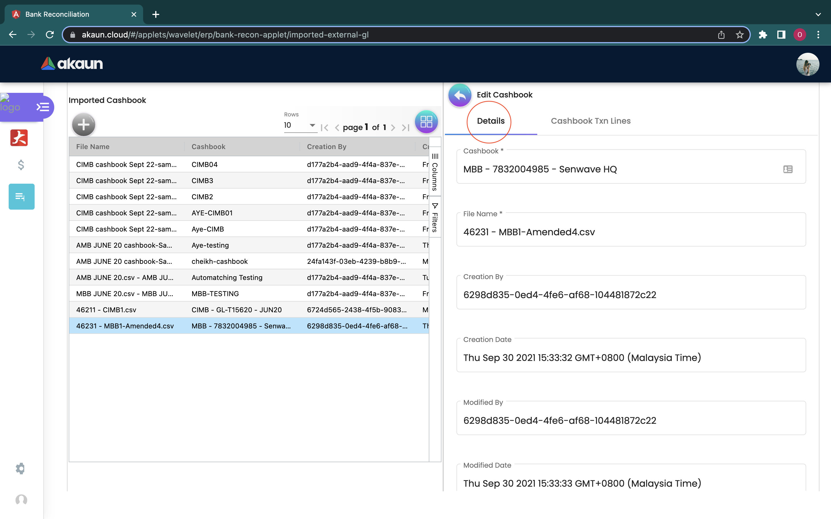 Cashbook Details