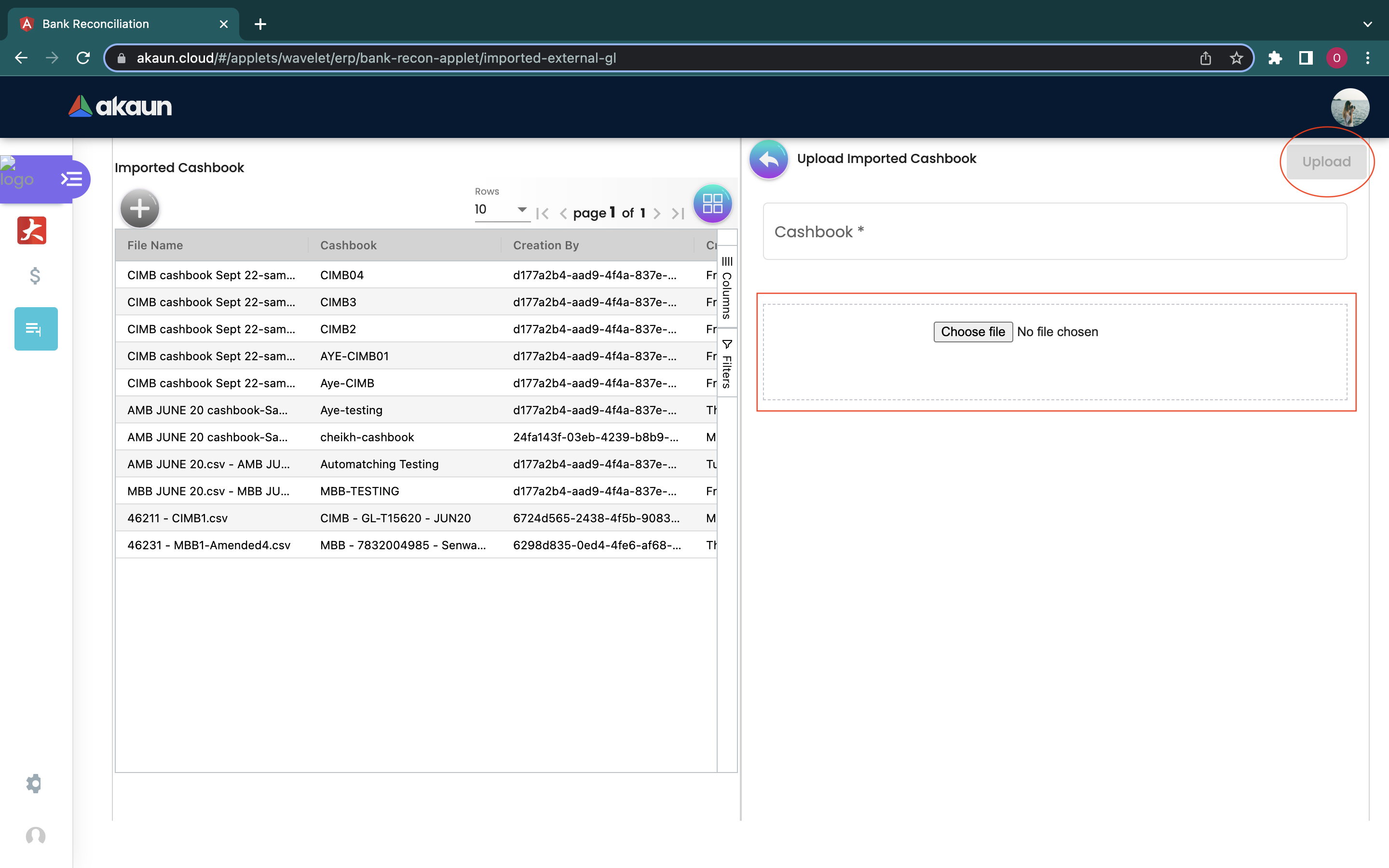 Upload Cashbook