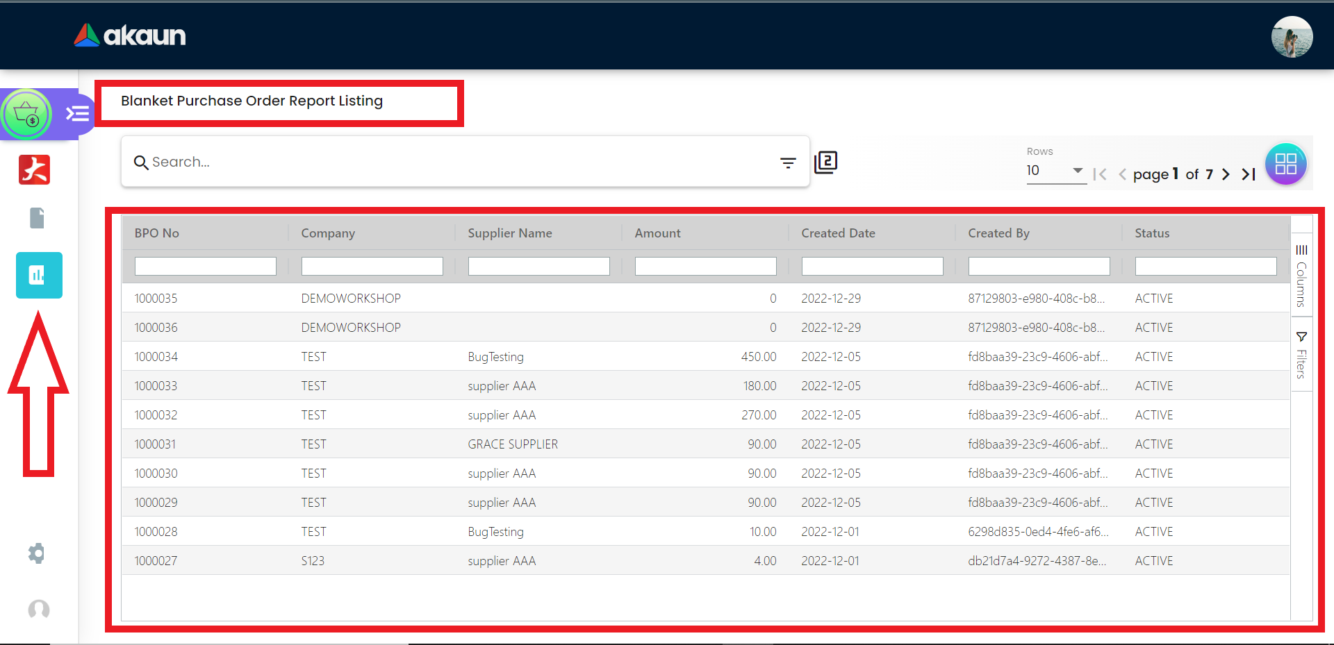 Blanket Purchase Order Report Listing