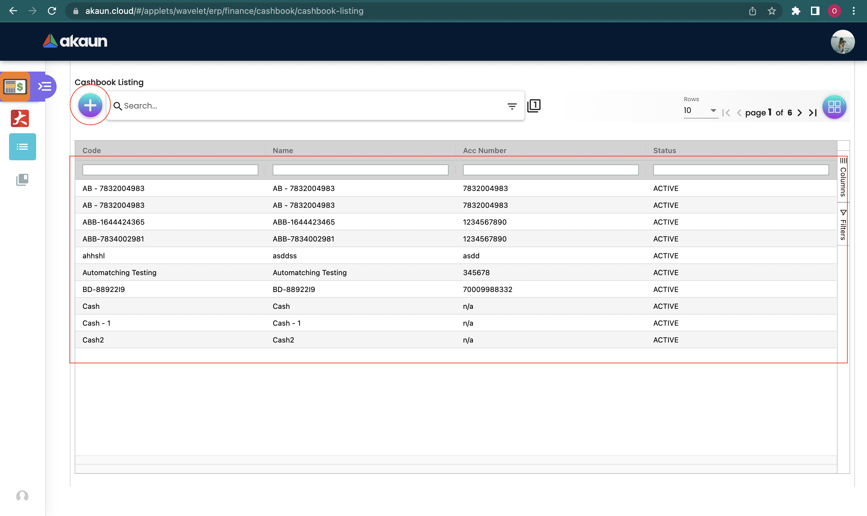 Cashbook Listing Mainpage