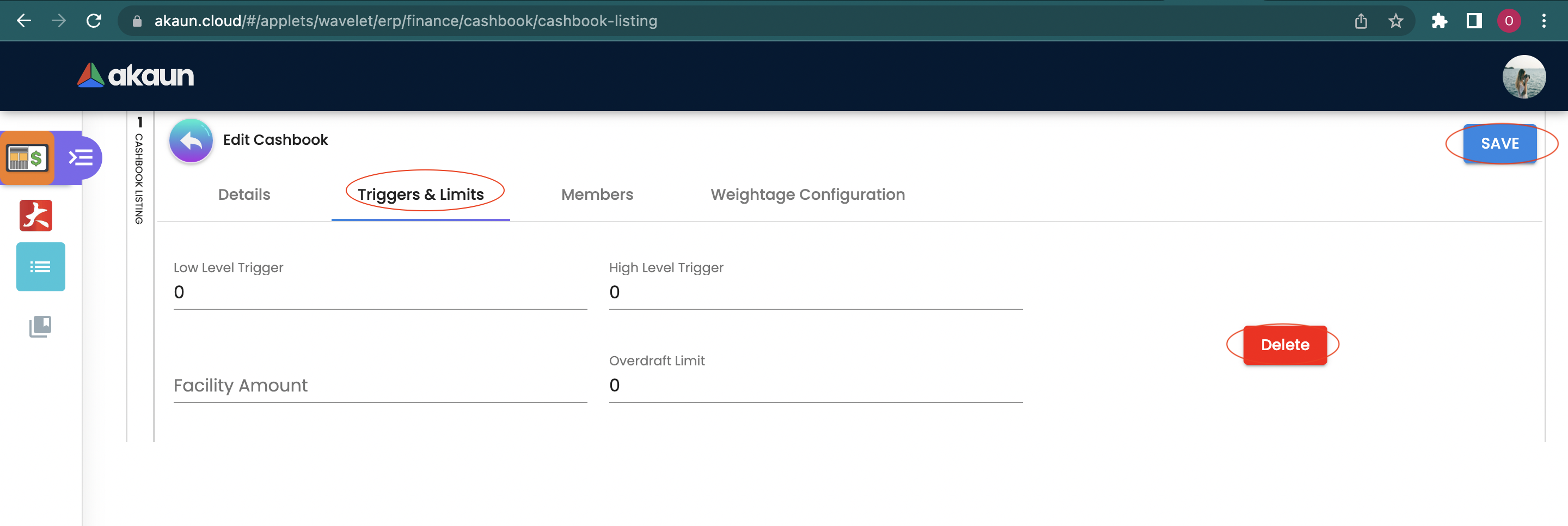 Edit Cashbook Trigger & Limits