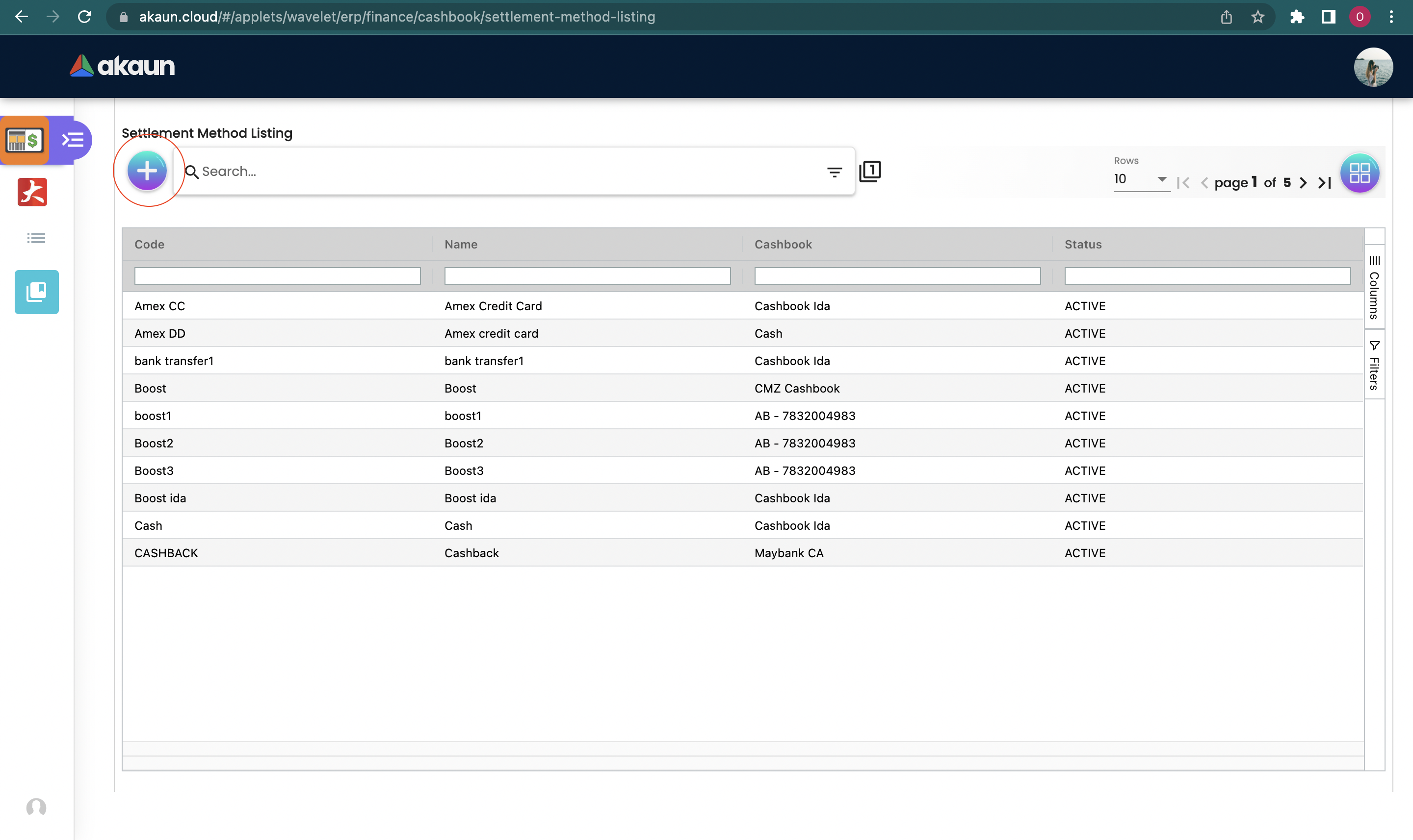 Settlement Method Listing Mainpage