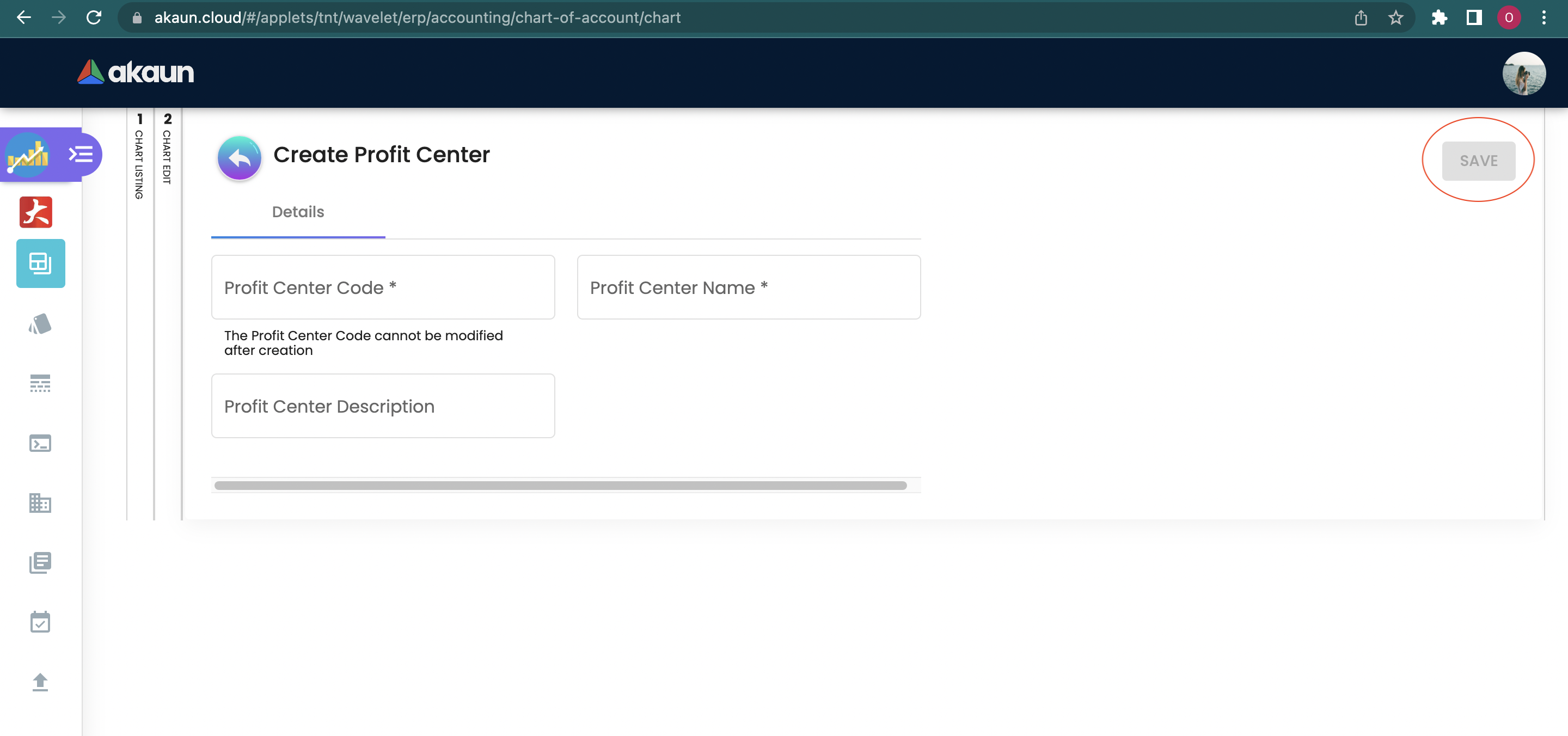 Edit Profit Center