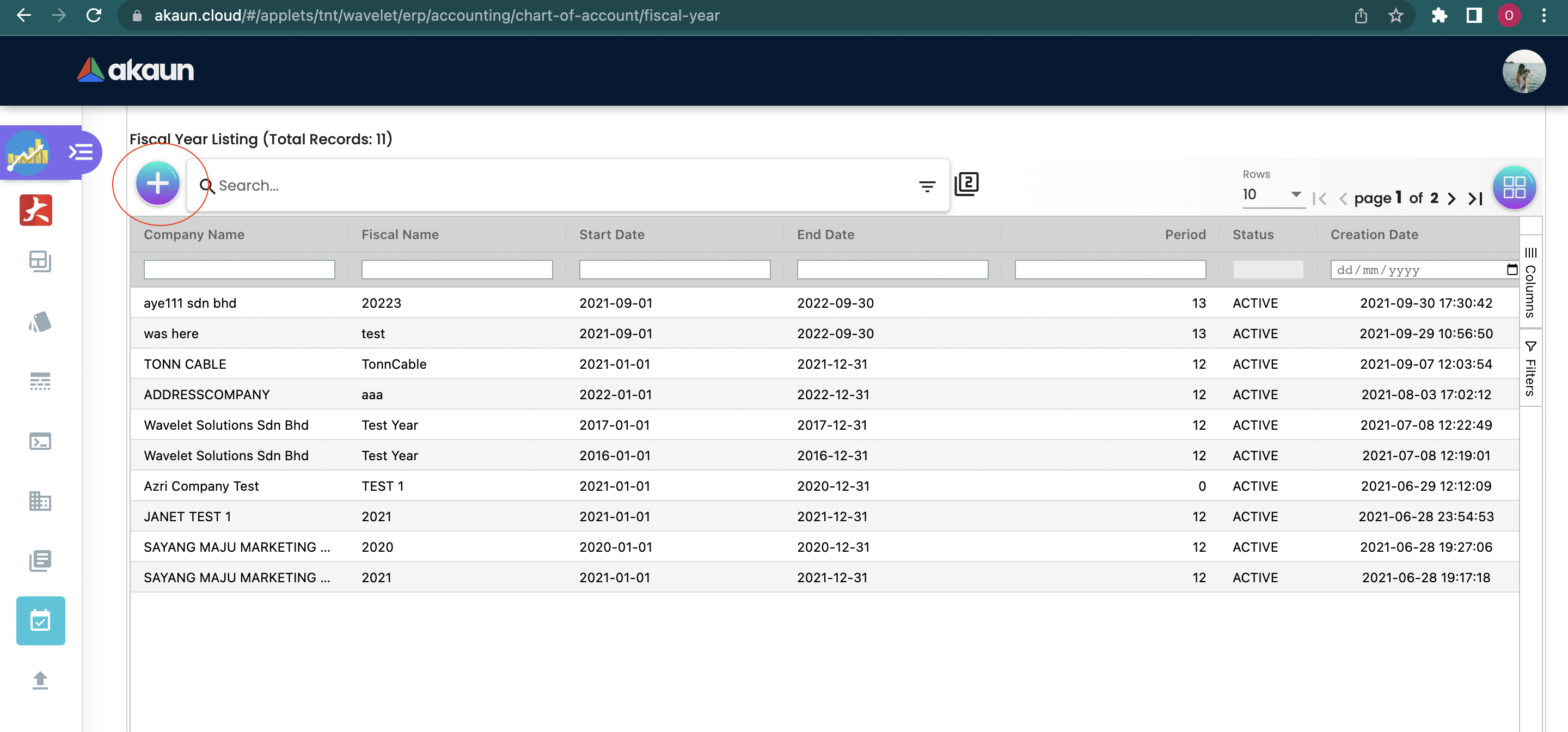 Fiscal Year Listing Mainpage