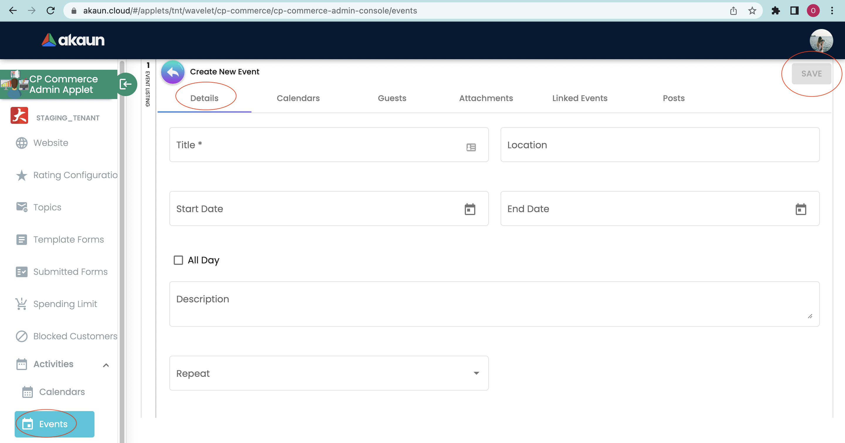 Create New Event (Details)