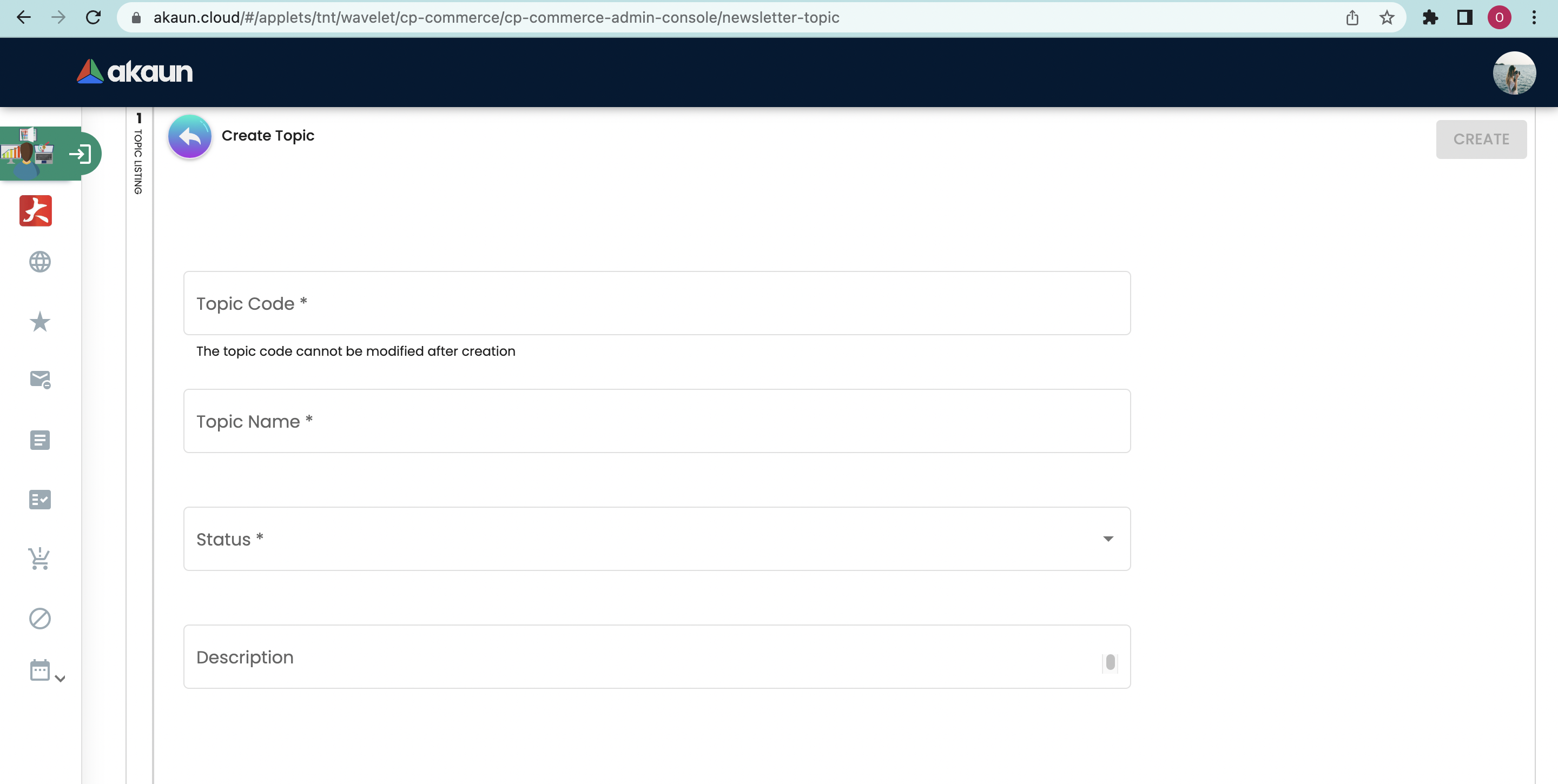 Create Topic Listing