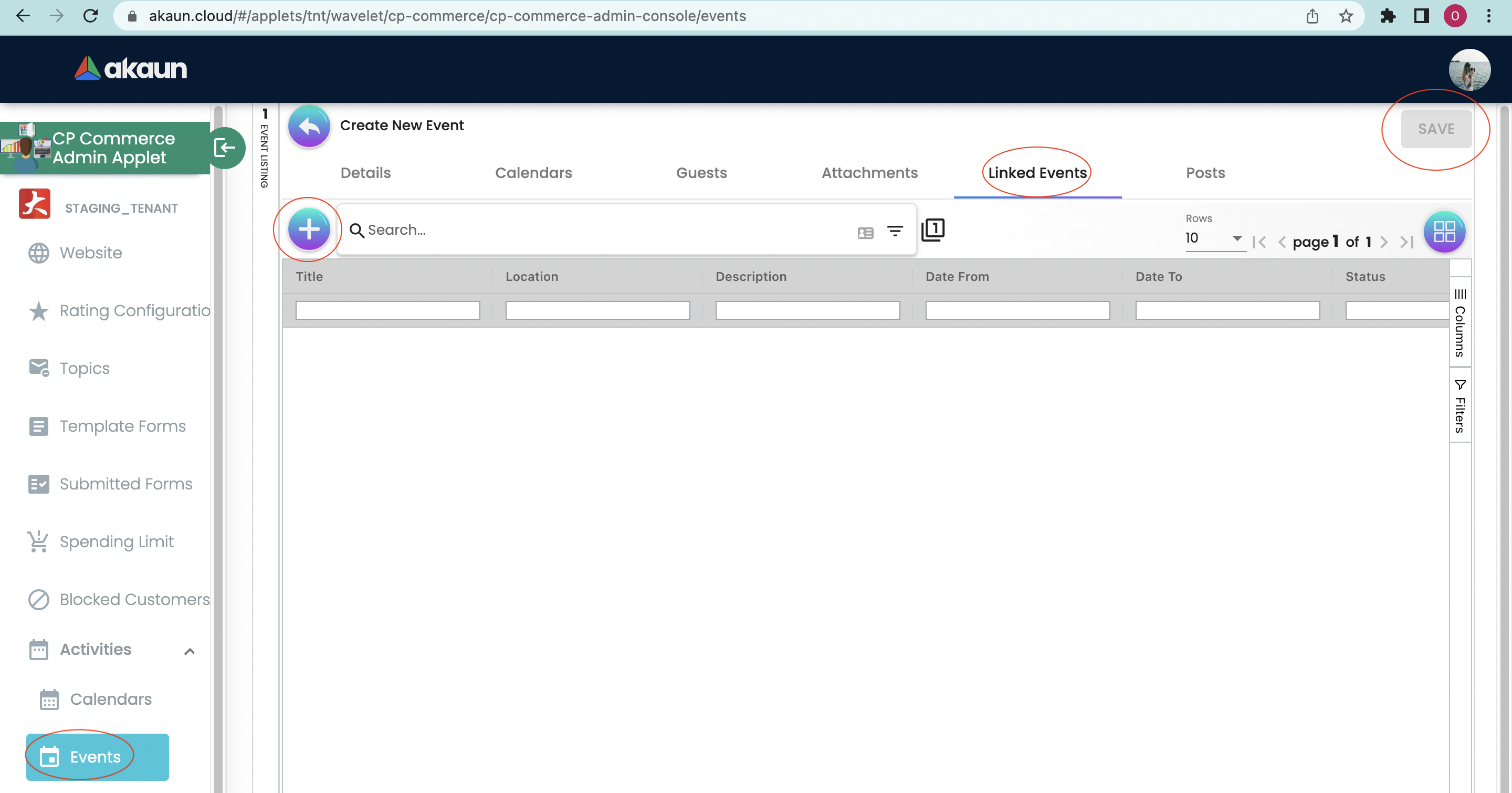 Linked Events Main Page