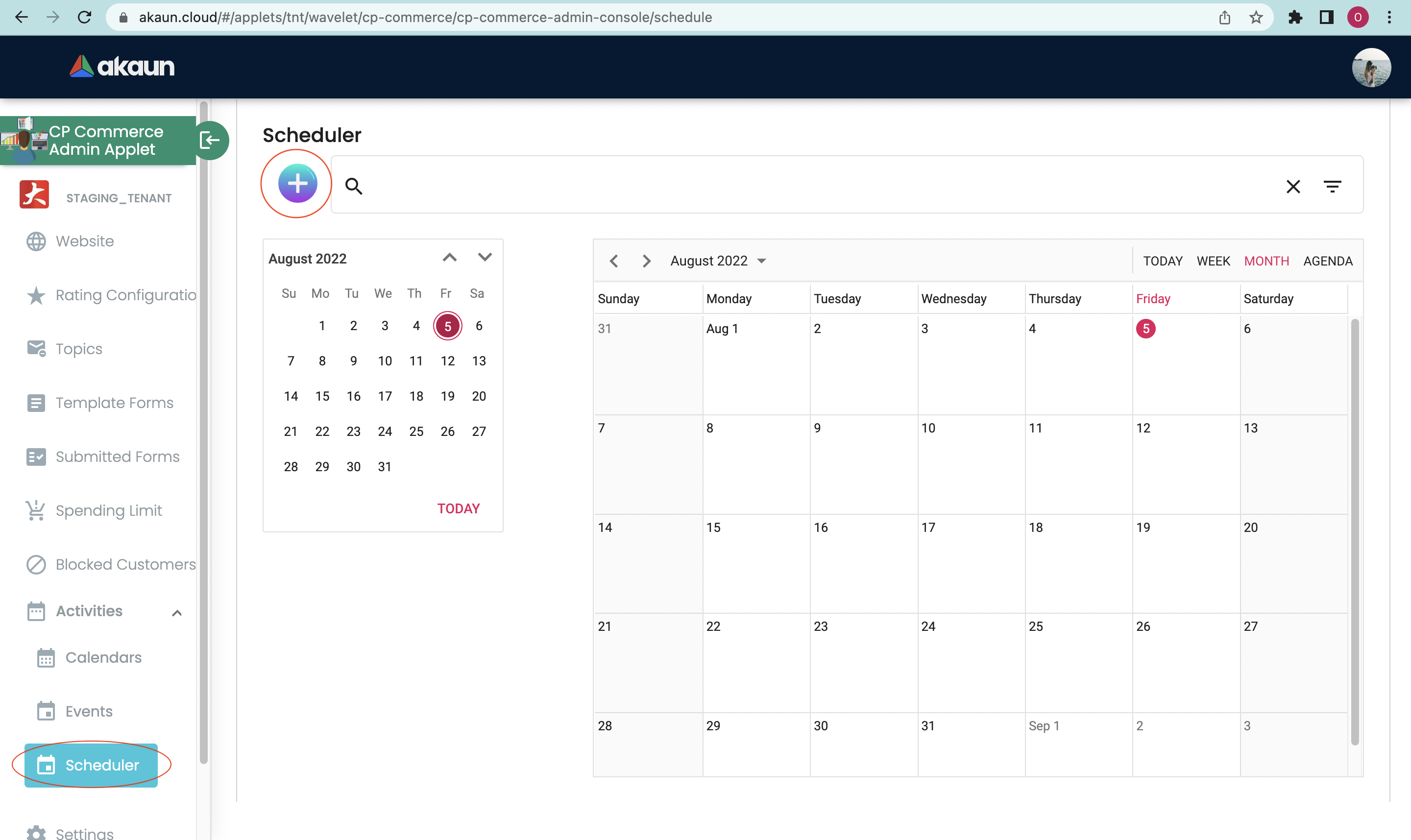 Scheduler Main Page