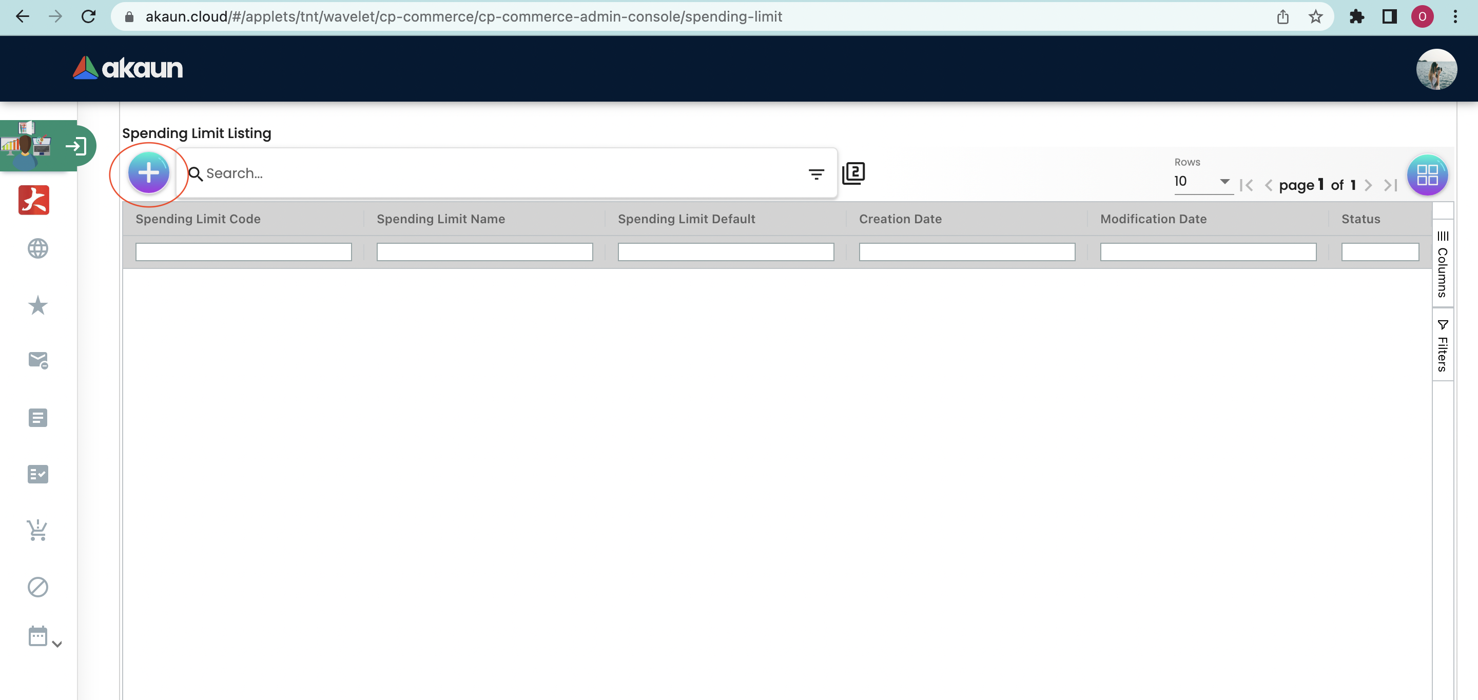 Spending Limit Main Page