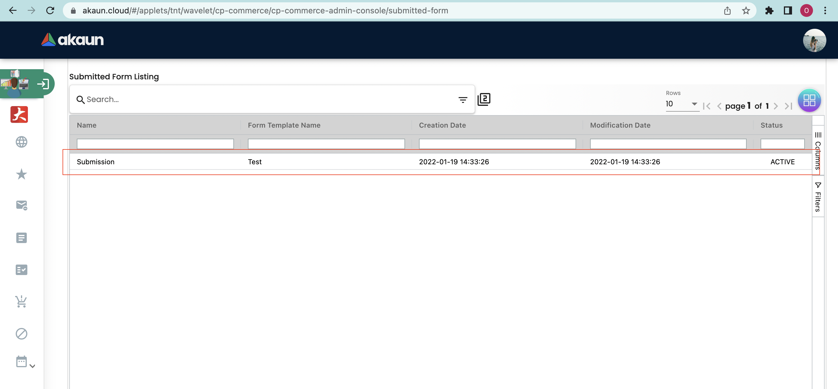 Submitted Form Main Page