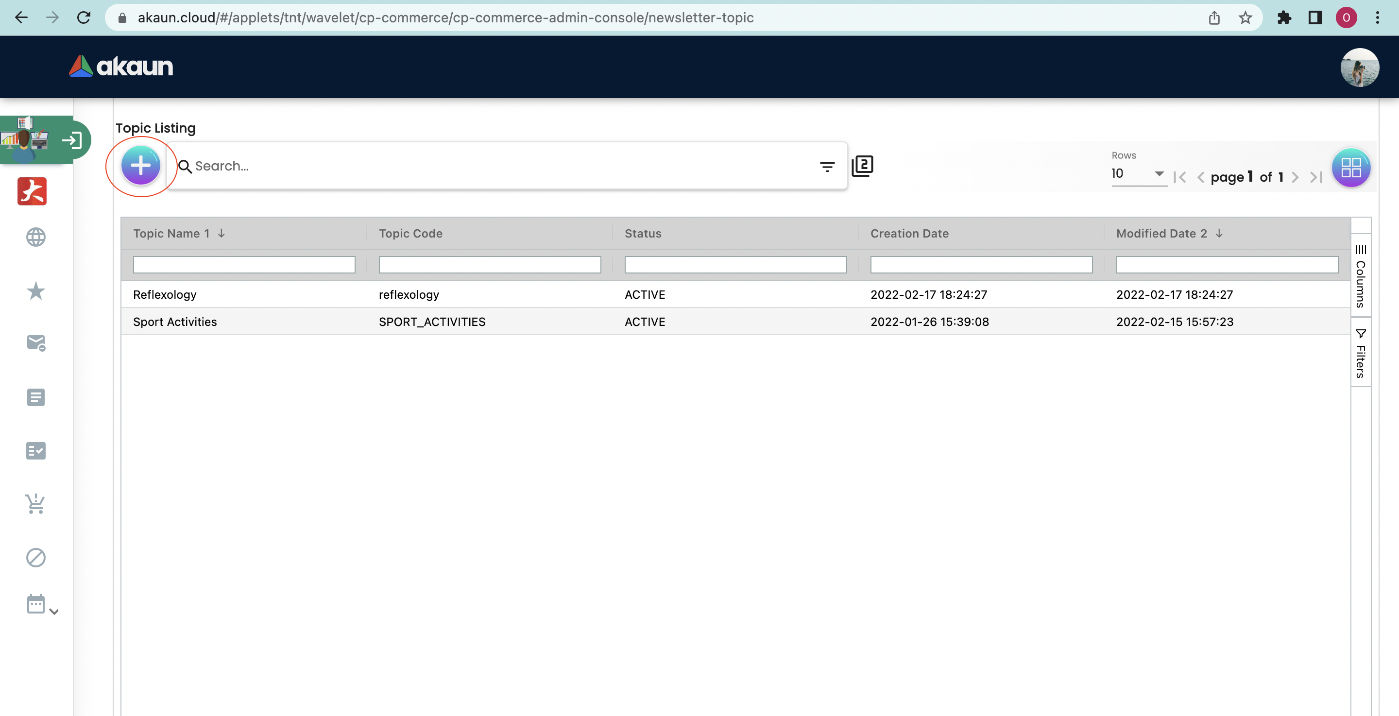 Topic Listing Main Page