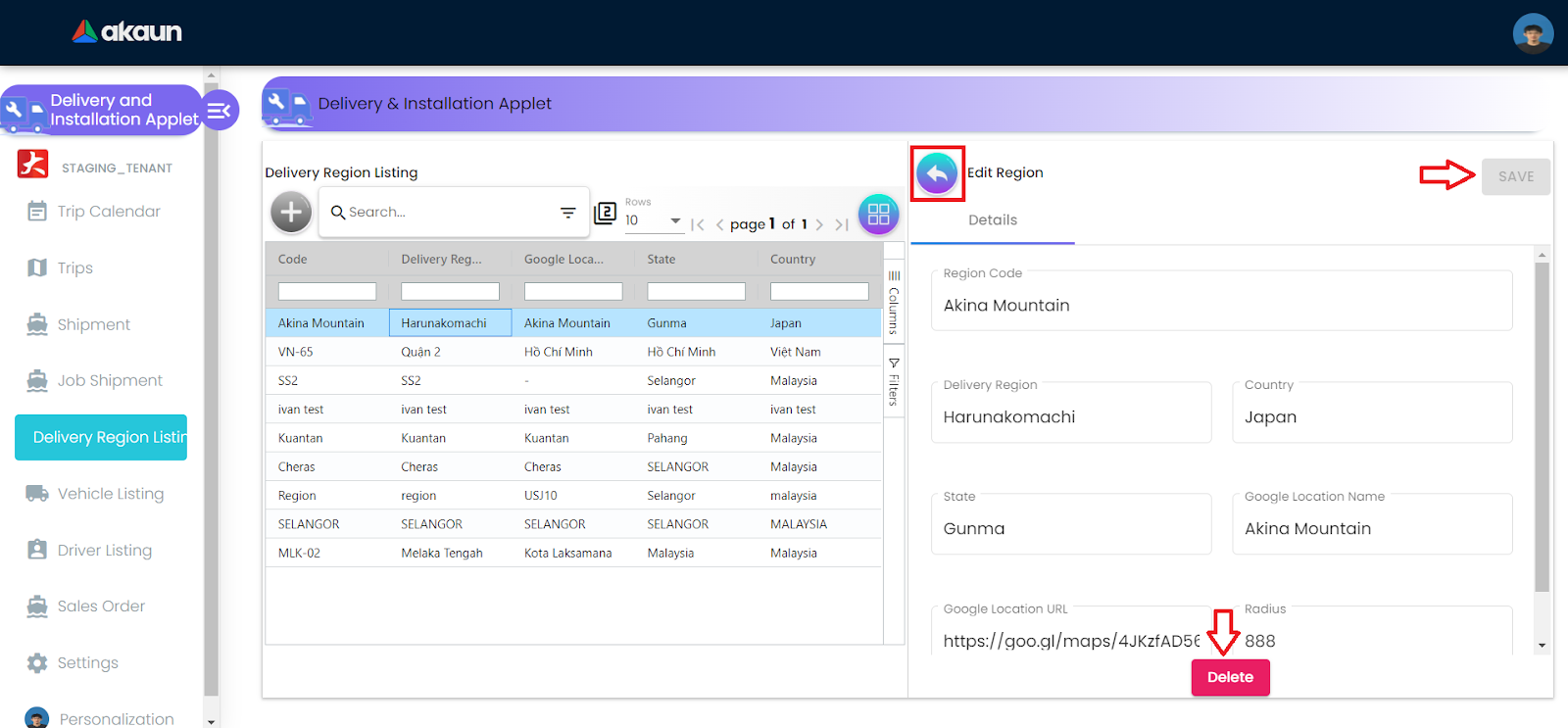 DeliveryRegionEdit&Delete