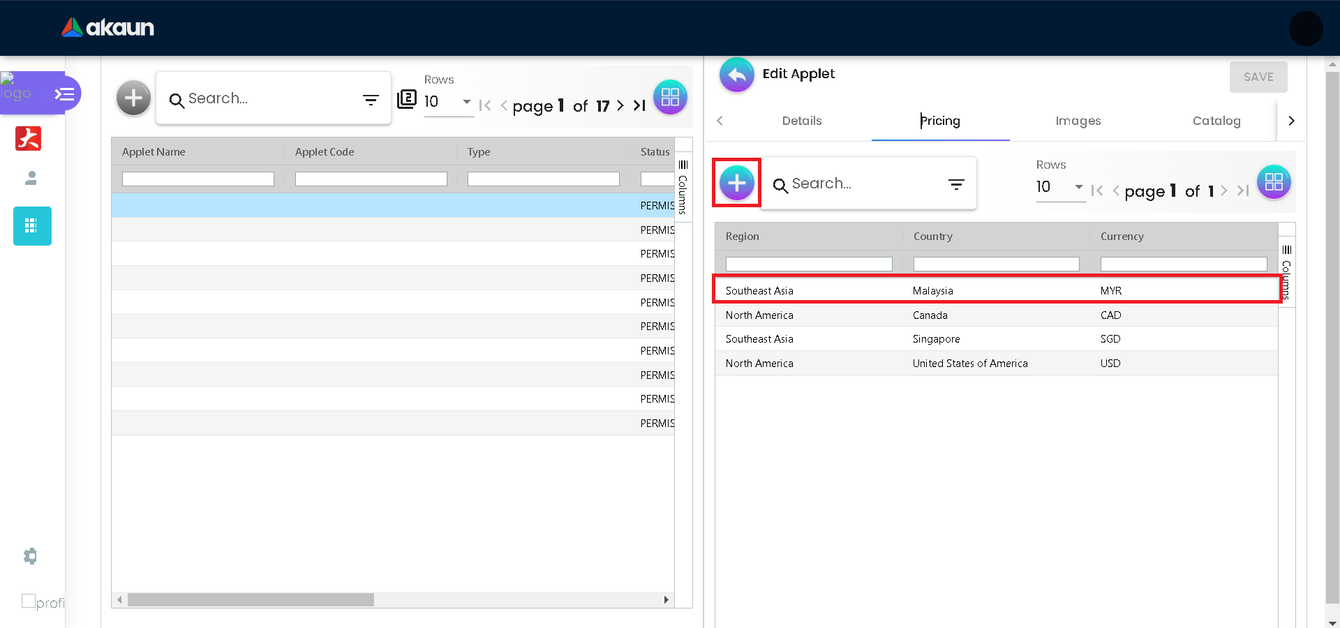 Edit Applet Pricing