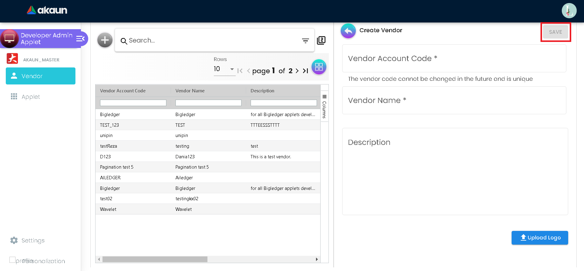 Create Vendor