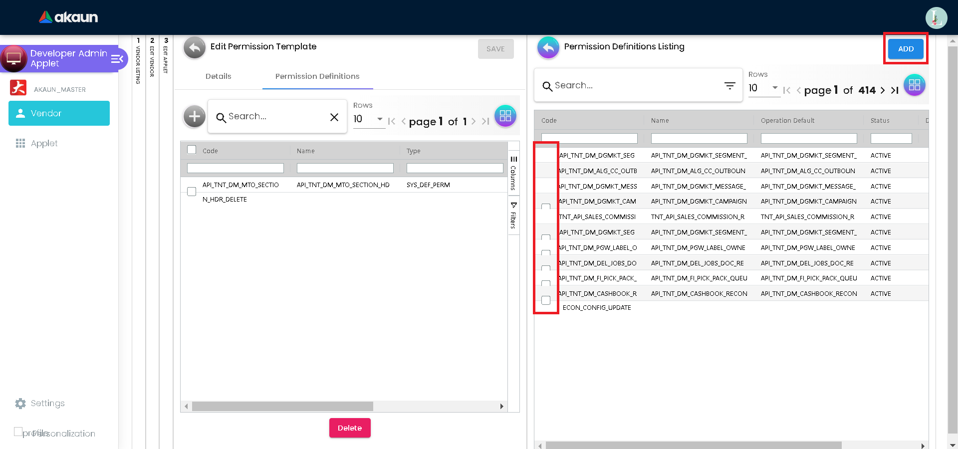 Edit Details Permission Definitions Add