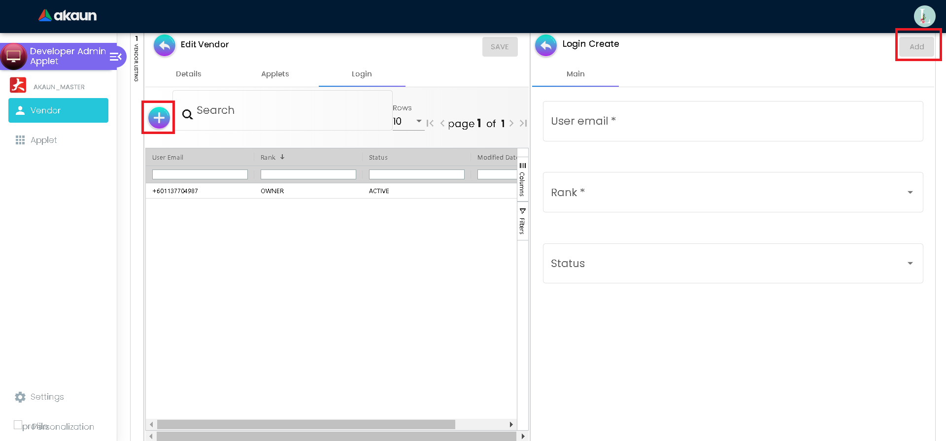 Edit Vendor Login Create