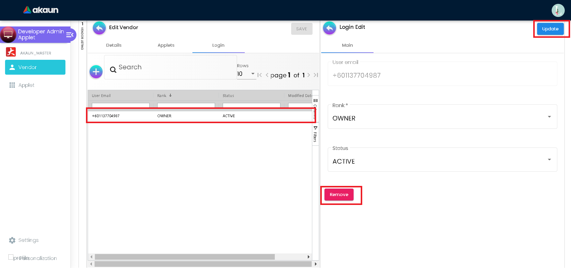Edit Vendor Login Edit