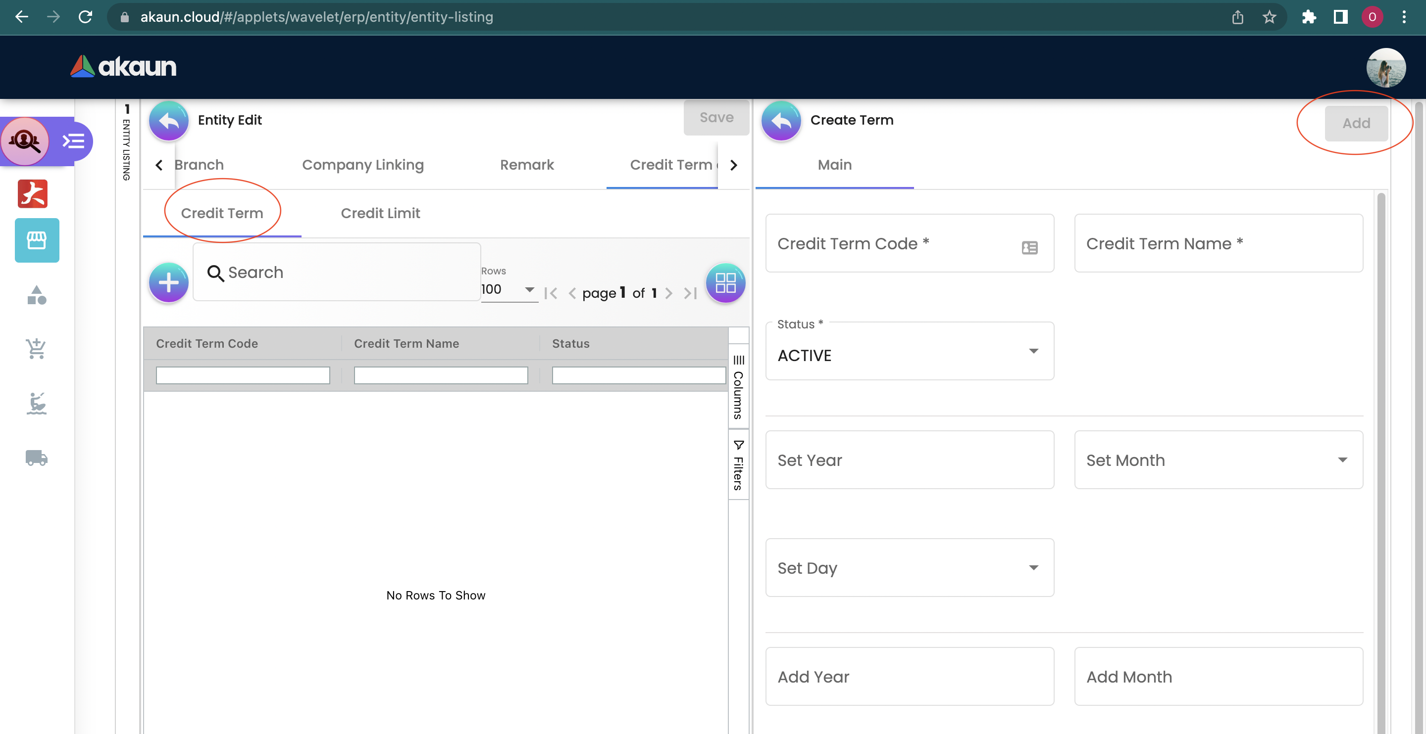 Create Credit Term
