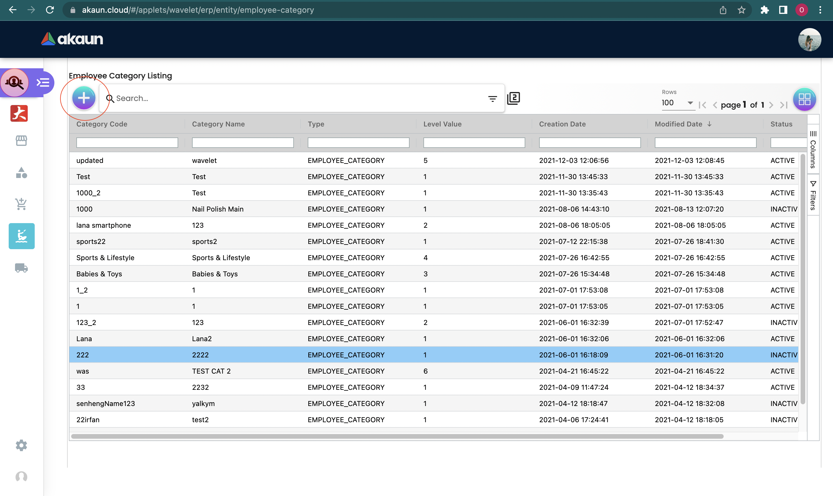 Employee Category Listing Mainpage
