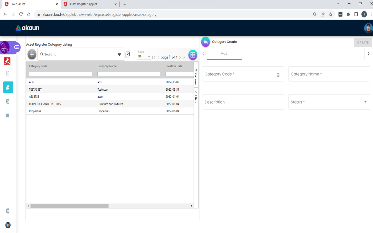 Create Asset Category