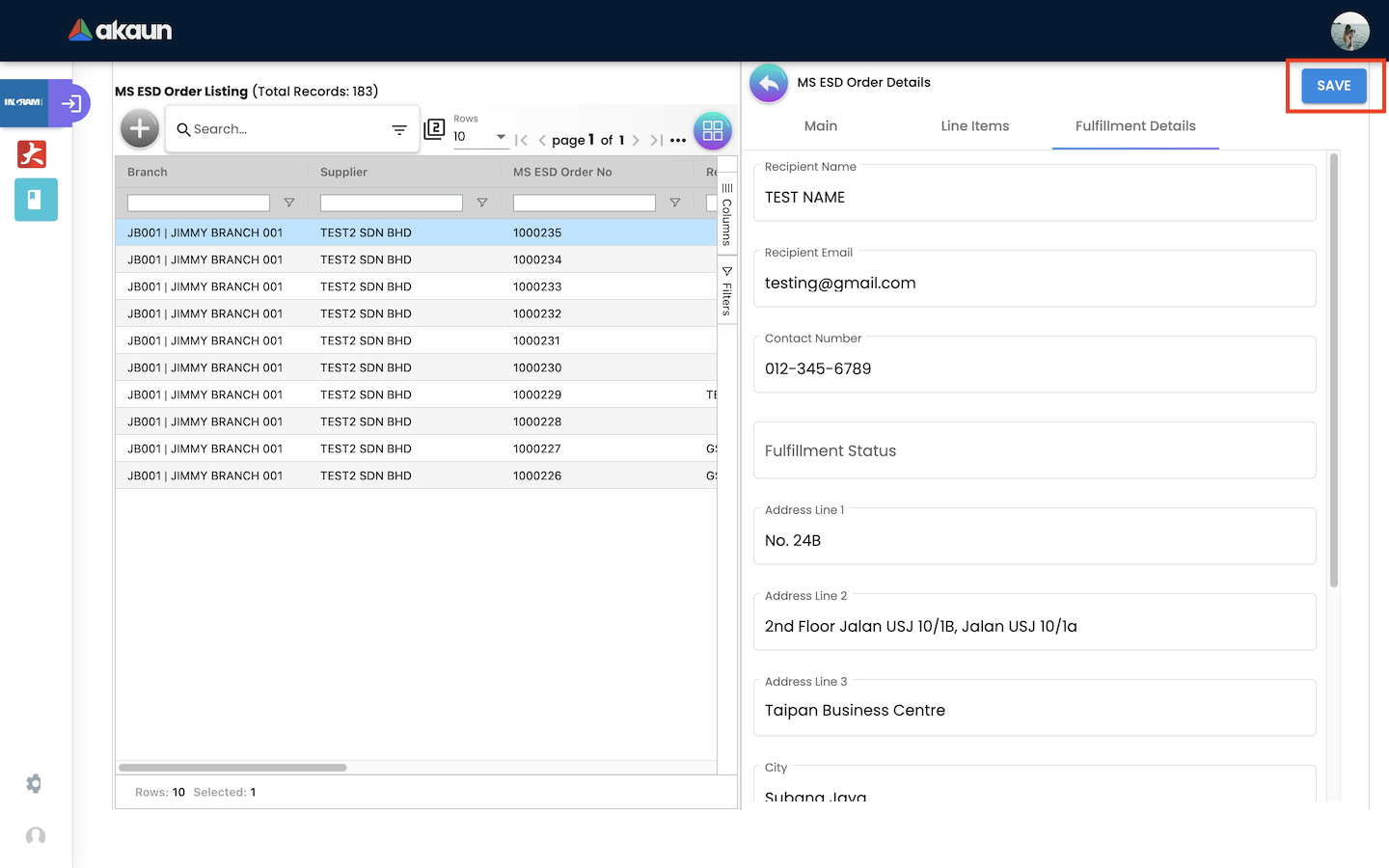 Fulfillment Details Tab