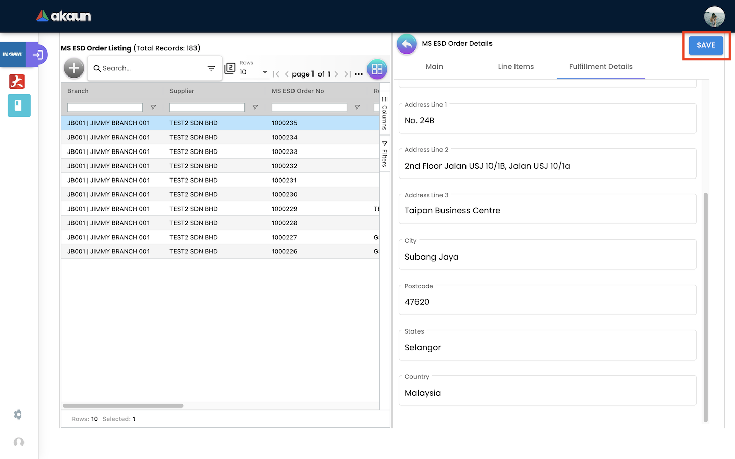 Fulfillment Details Tab