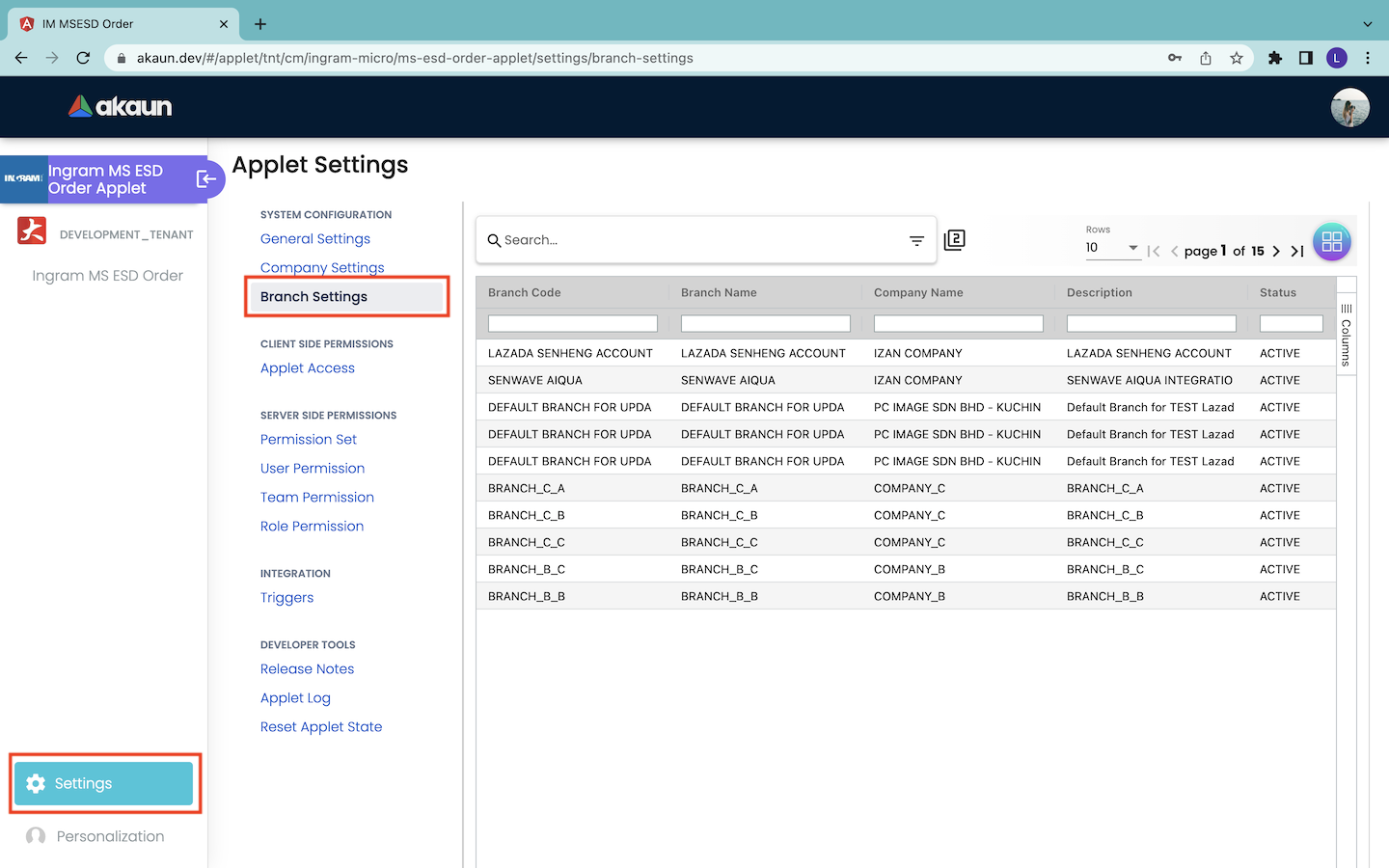 Branch Listing Page