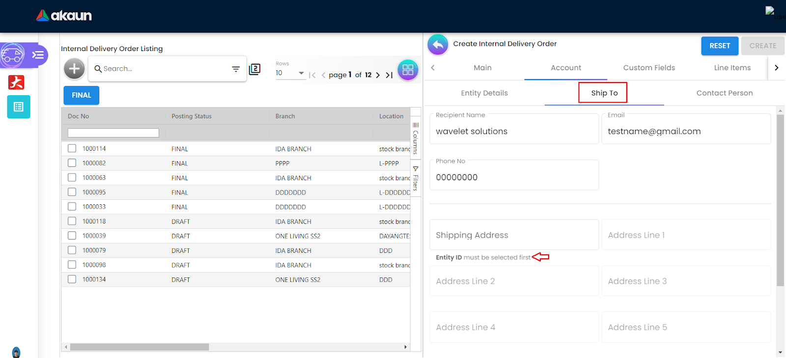 CreateAccountShipment