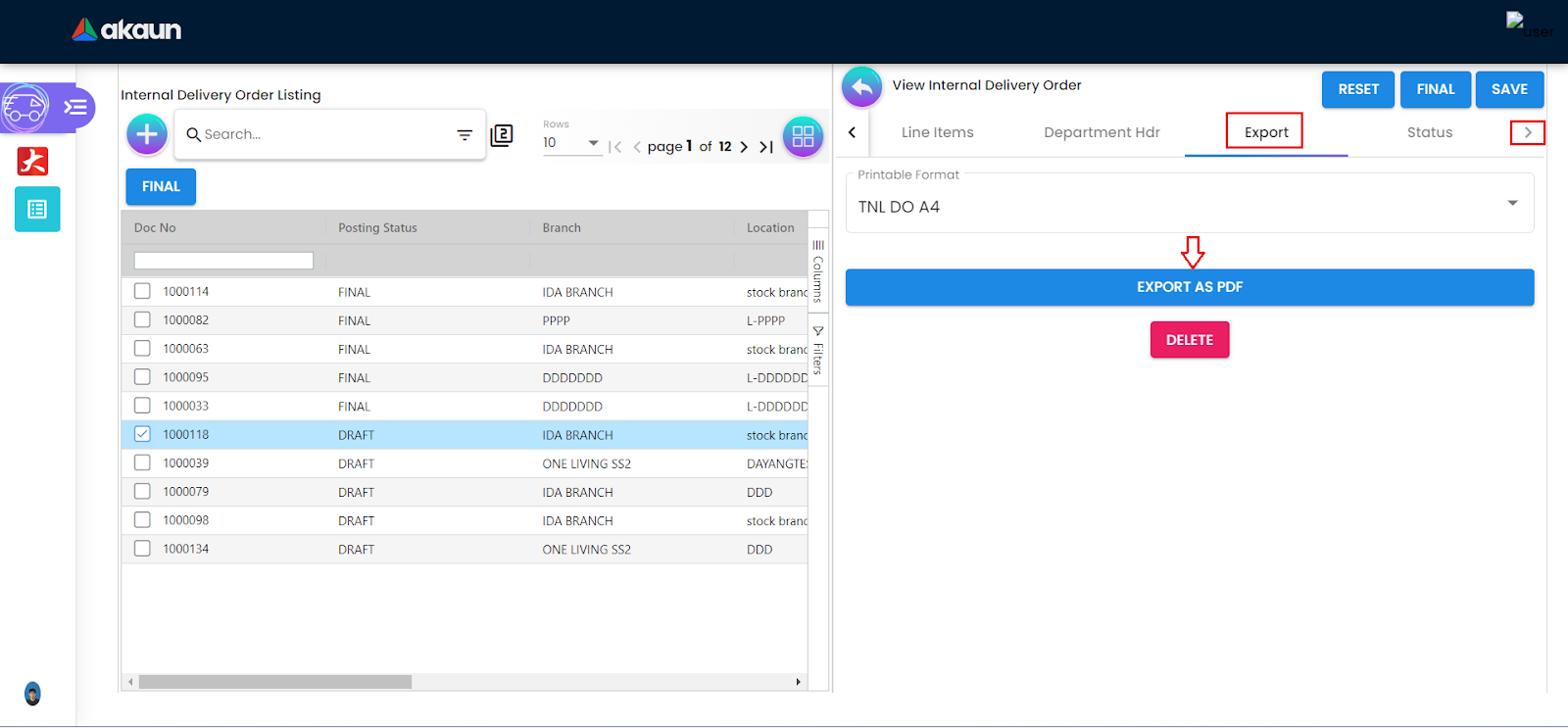 ExportSelectedOrder