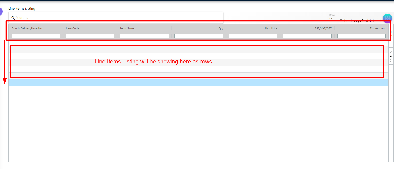 Line Item Listing