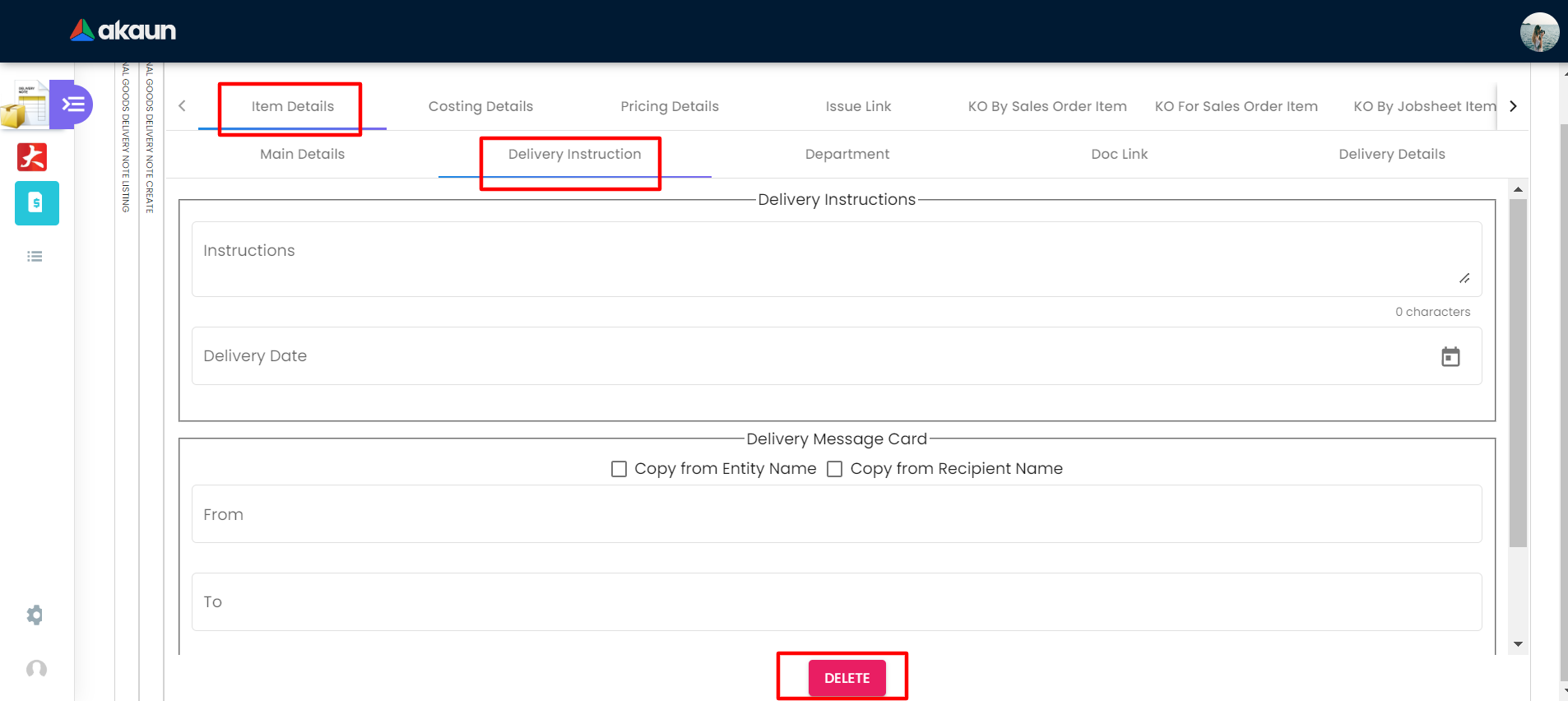 Delivery Instruction