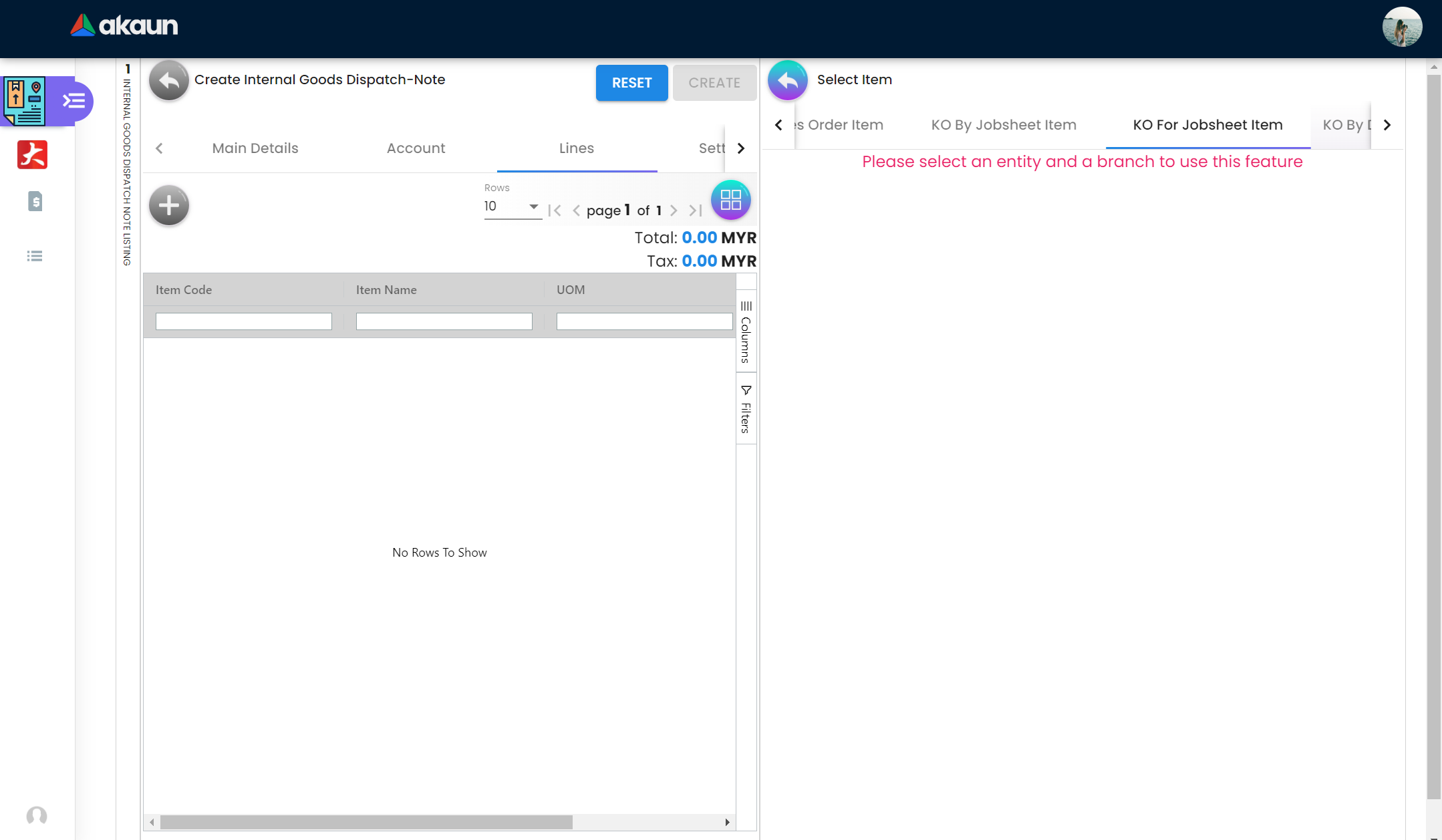 Create KO For Jobsheet Item