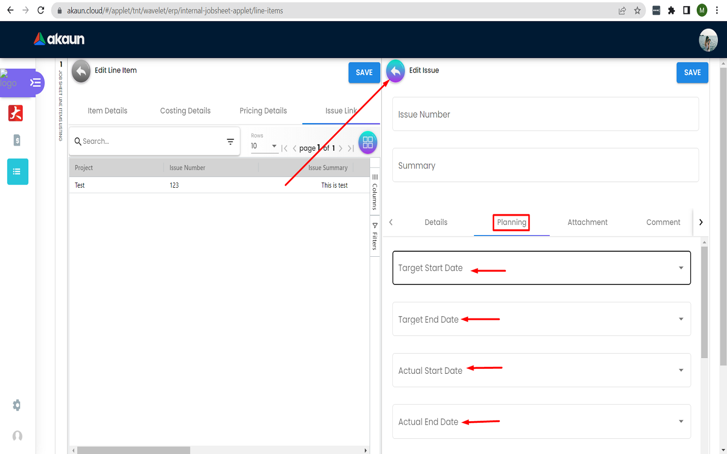 Linked issue planning