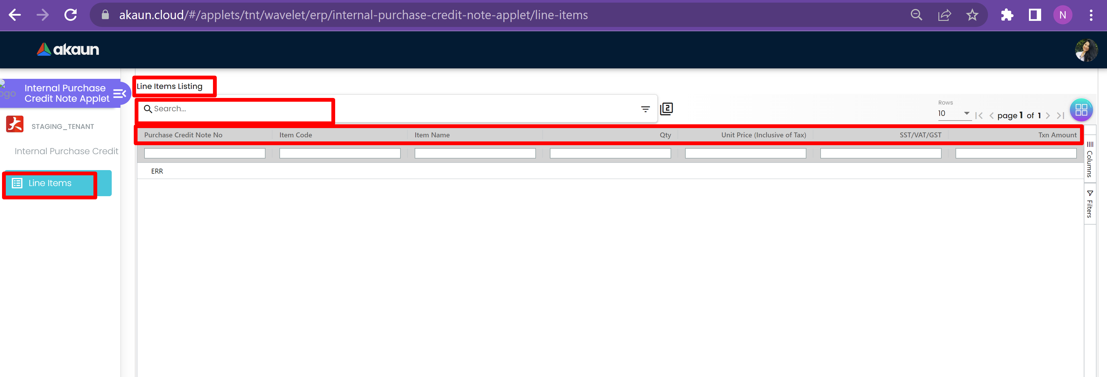 Line Item Listing