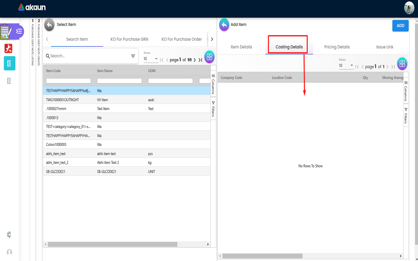 Line Item Costing Details