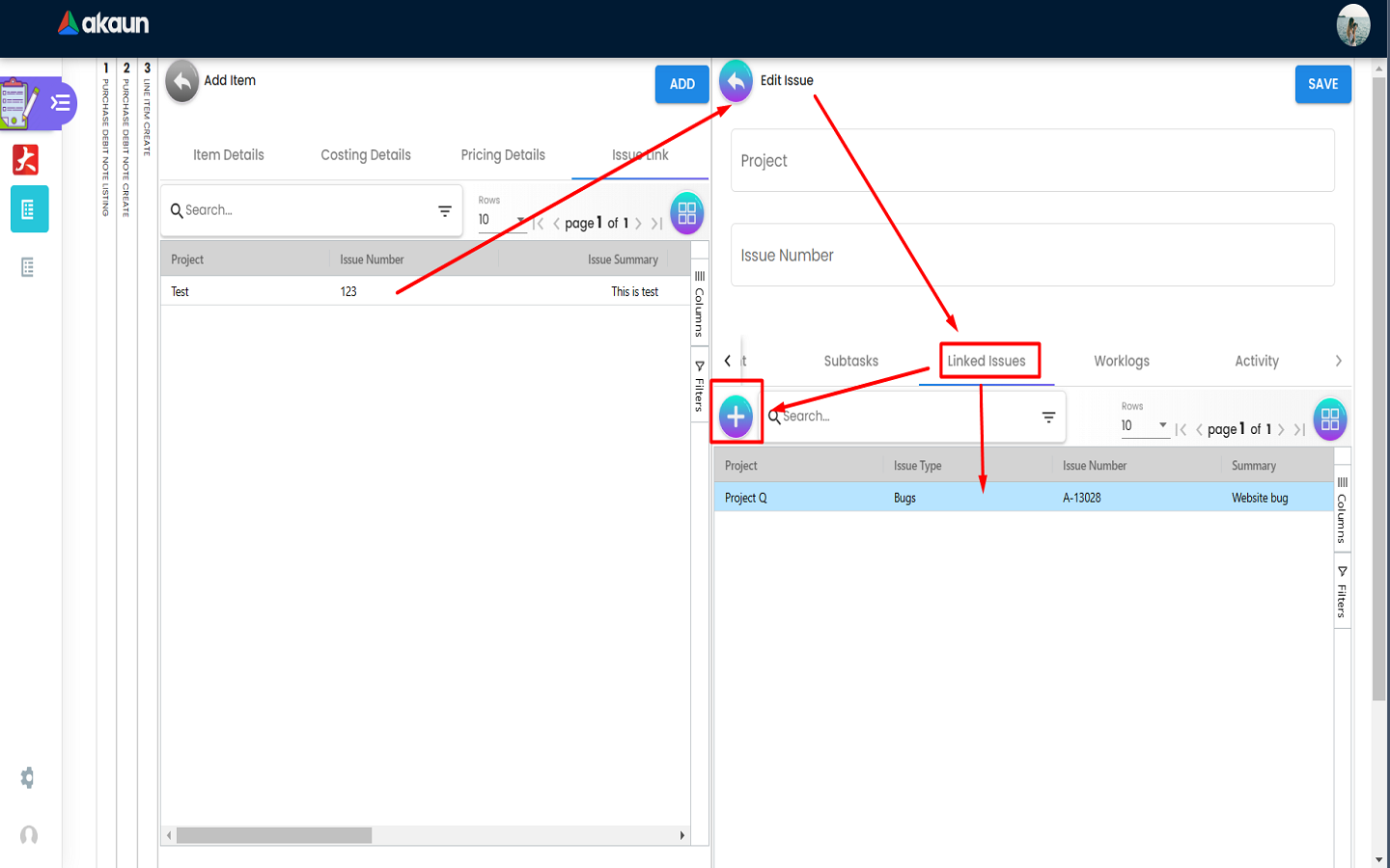 Line Item Issue Link Linked Issues