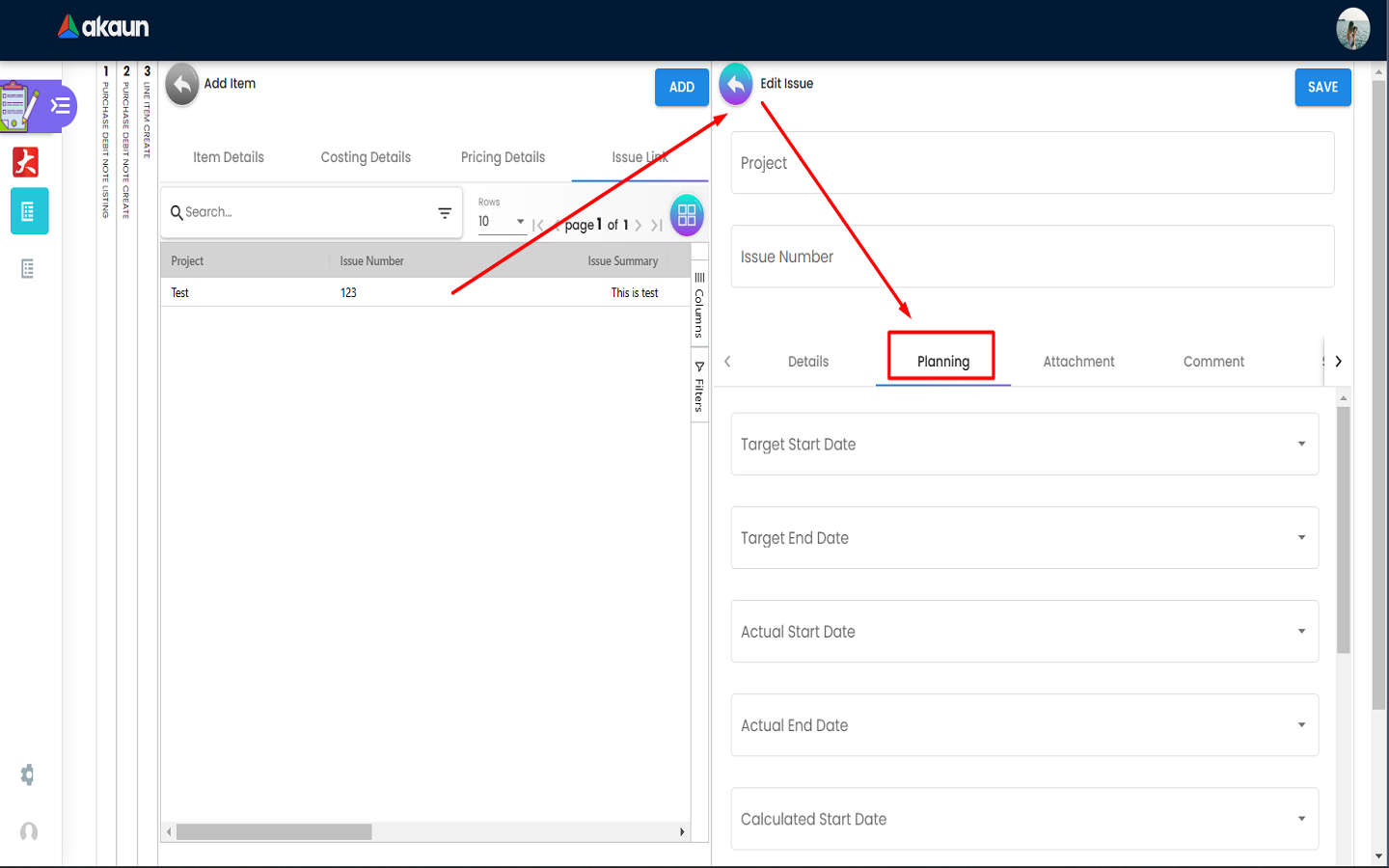 Line Item Issue Link Planning