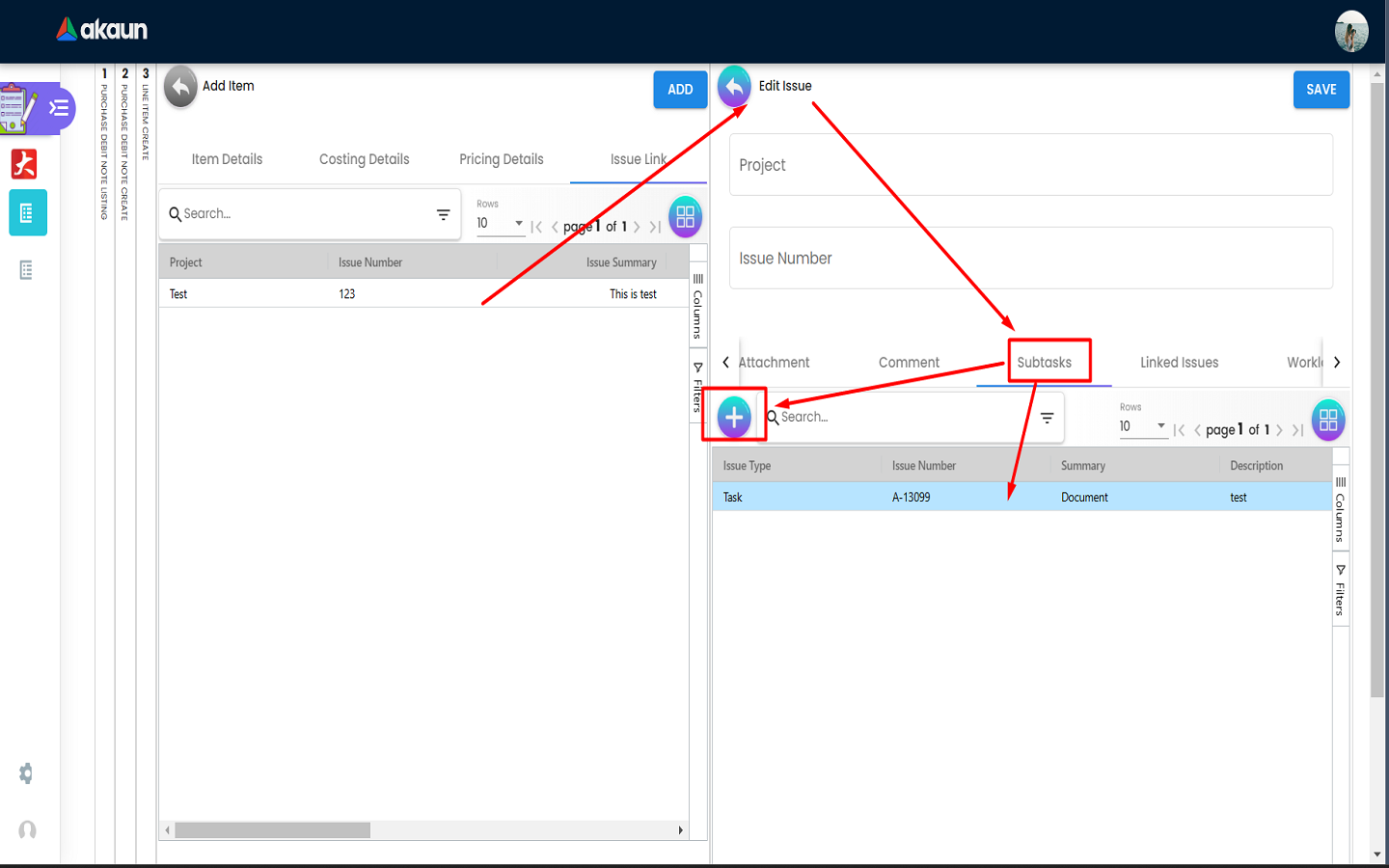 Line Item Issue Link Subtasks