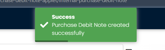 Finalize Purchase Debit Note Success