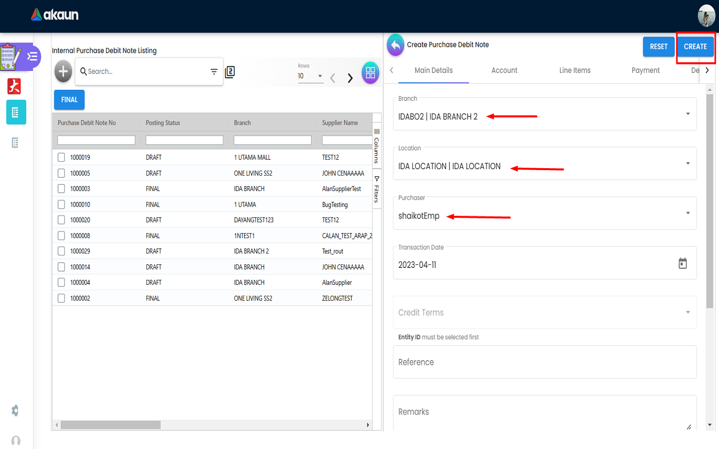 Finalize Purchase Debit Note